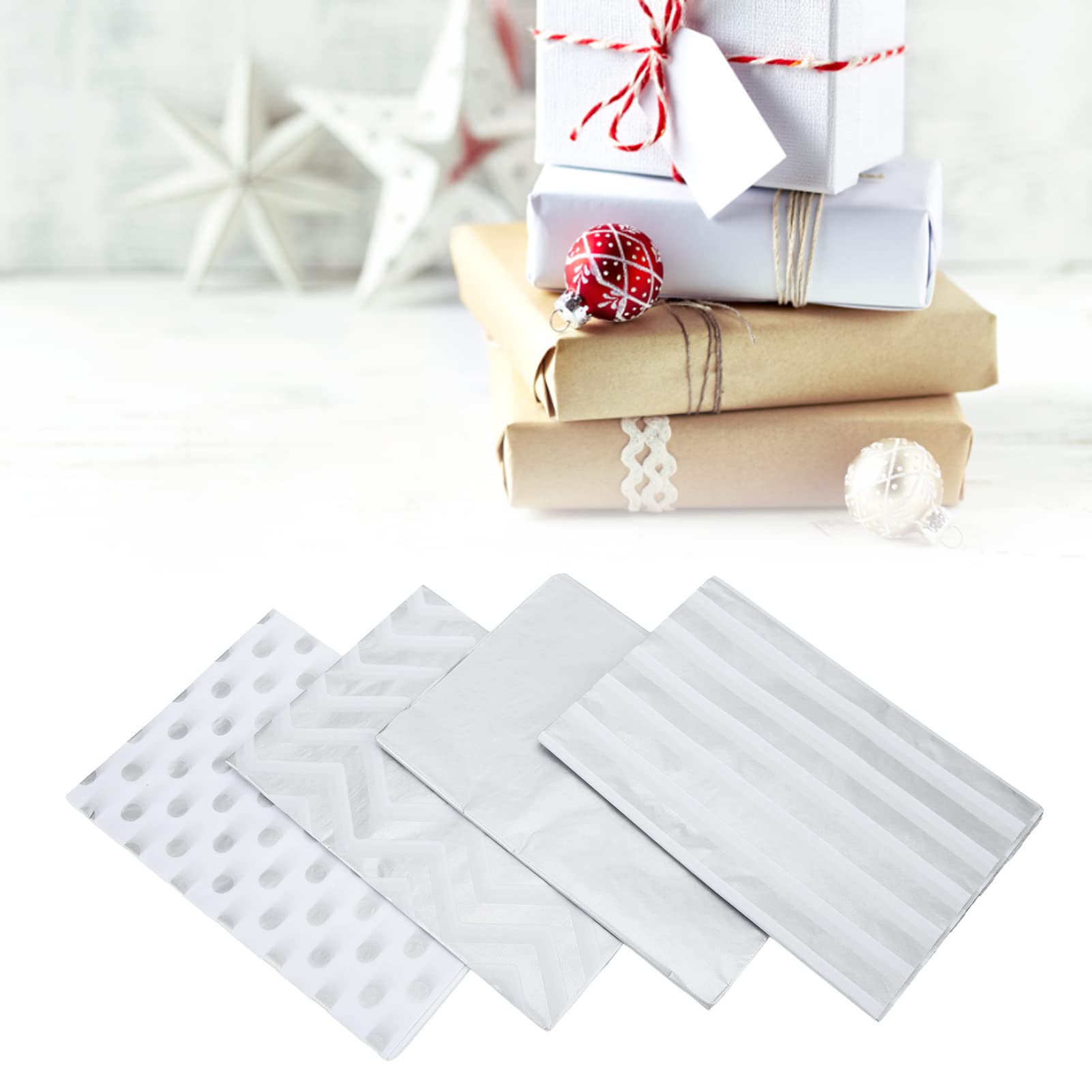 Premium Silver Wrapping Tissue Paper - 40Pcs Bulk White & Metallic Silver Gift Wrap Paper for Birthday, Wedding, Christmas Presents & Party Decorations | Elegant Gift Wrapping for Jewelry, Cosmetics & Luxury Items | Perfect for DIY Crafts, Holiday Gifts & Special Occasions