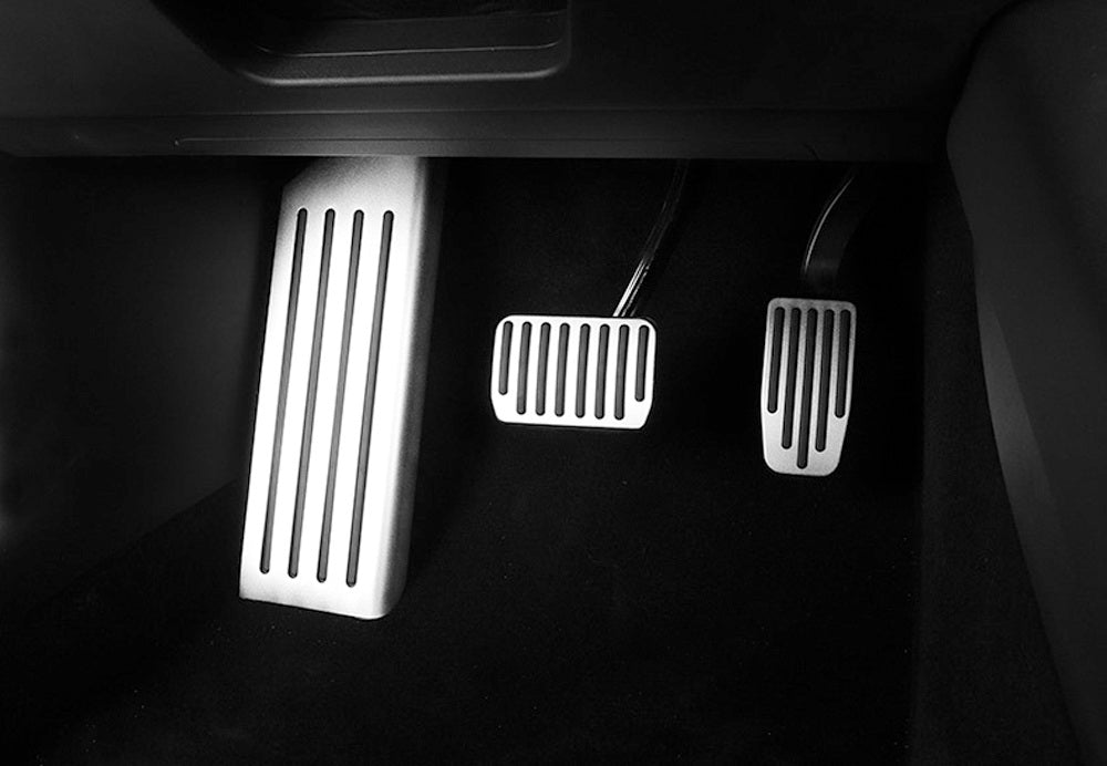 3-Piece Silver Aluminum Foot Pedal Covers Set for Tesla Model 3 (2017-Present) - Anti-Slip Track Design - Upgrade Interior Accessories for Enhanced Driving Experience & Car Protection