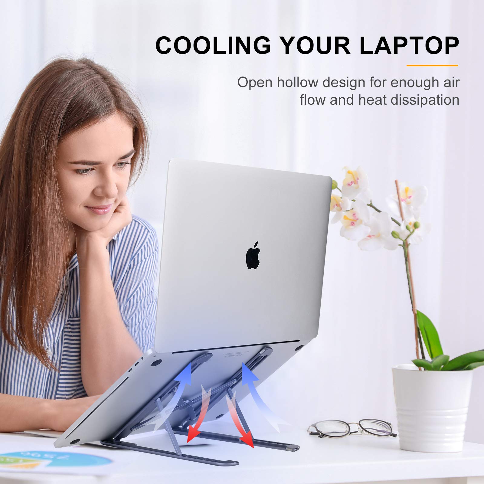 Adjustable Laptop Stand for Desk - 6-Level Ergonomic Aluminum Riser with Magnetic Design, Fits 10-15.6 Inch Notebooks (Space Gray) - Portable & Foldable for Home, Office, or Travel Use