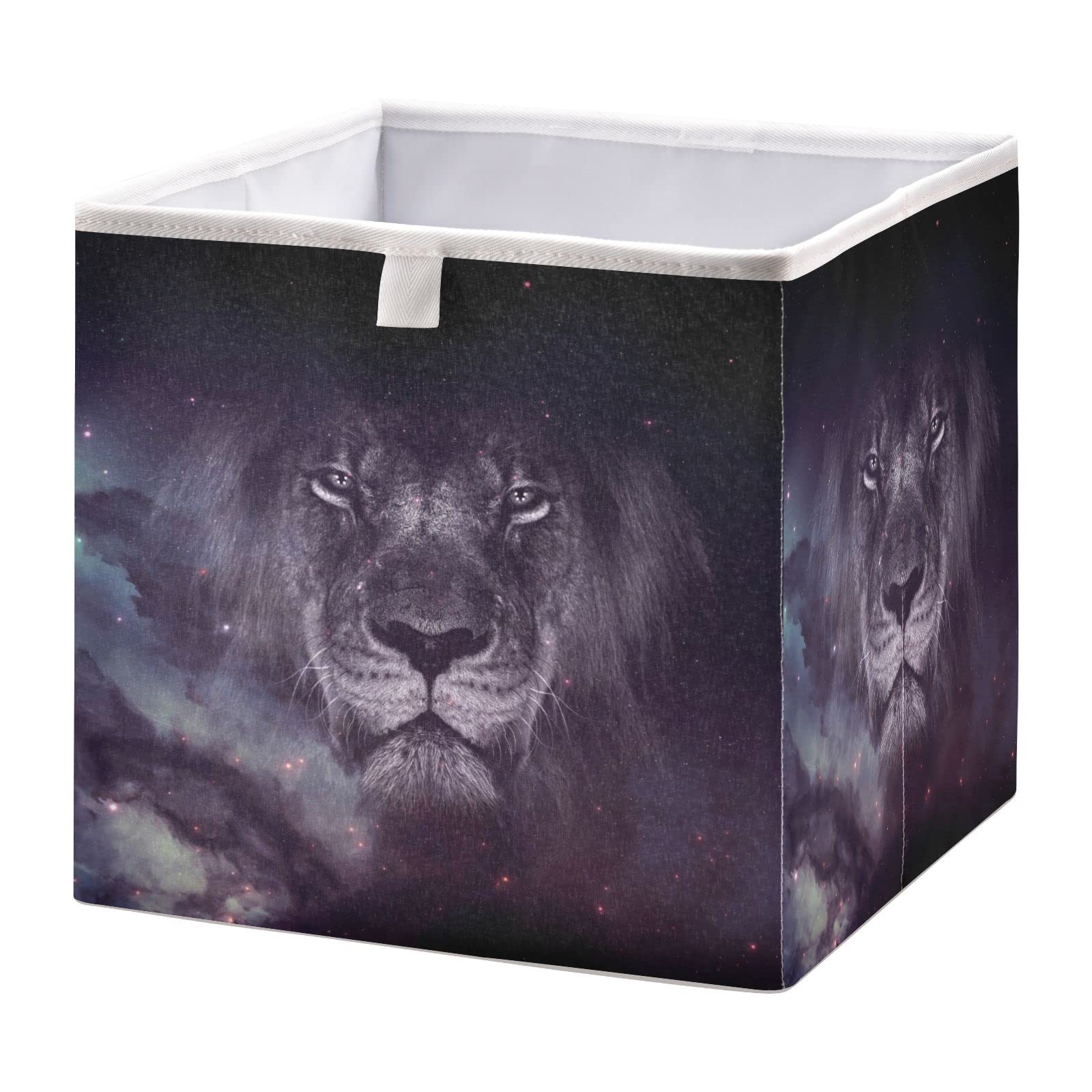Galaxy Lion Face Cube Storage Bins - 11x11x11 Inch Large Foldable Fabric Storage Baskets for Toys, Books, Shelves, Closet & Home Organization | Perfect for Kids' Rooms, Living Room Decor & Bedroom Storage