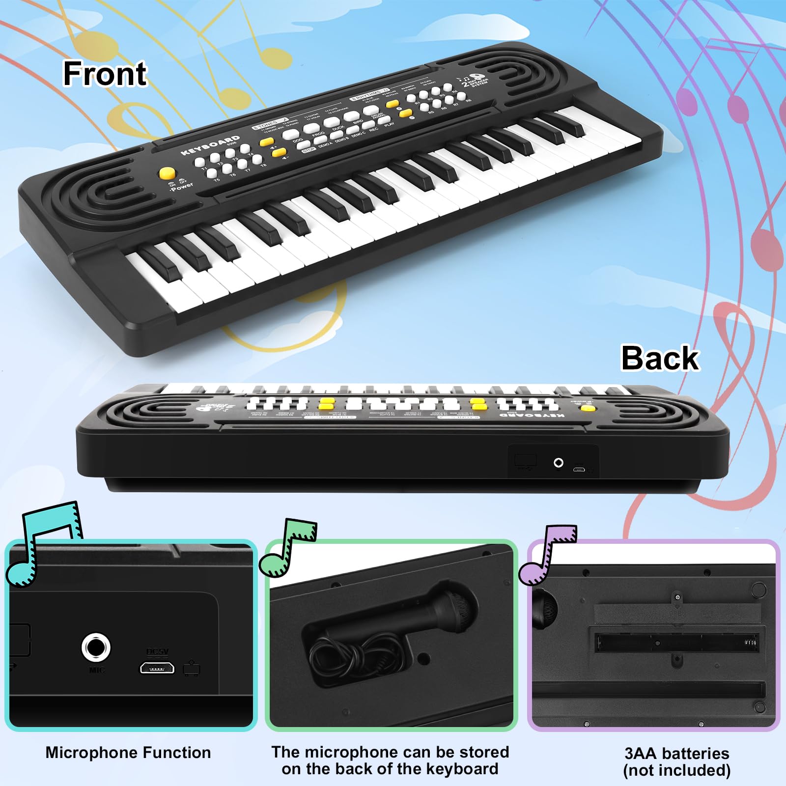 37-Key Electronic Keyboard Piano for Kids - Portable Music Toy with Light-Up Keys, Ideal Beginner Piano for Boys & Girls Ages 3-6 - Perfect Birthday Gift for Toddlers & Preschoolers (Home Use, Classroom Learning, Music Education)