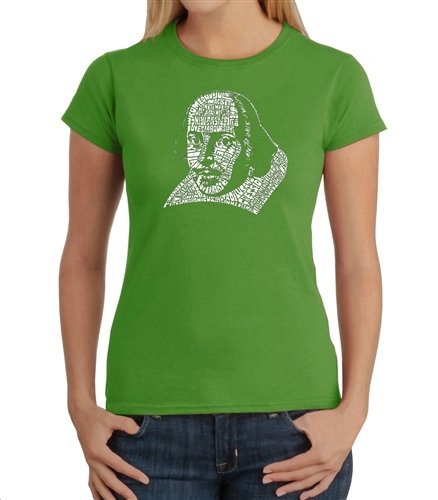 Women's Shakespeare Comedies & Tragedies Graphic T-Shirt - Kelly Green Cotton Tee for Theater Lovers & Bookworms - Perfect for Theater Performances, Book Club Meetings & Literary Events