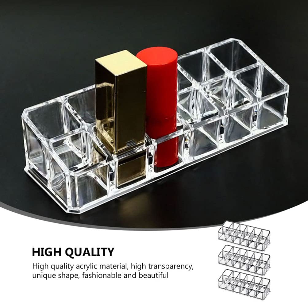 Lurrose 3-Piece Acrylic Lipstick Organizer - 12 Space Lip Gloss & Makeup Storage Display for Beauty Vanity | Perfect for Home, Salon, and Travel Cosmetics Organization
