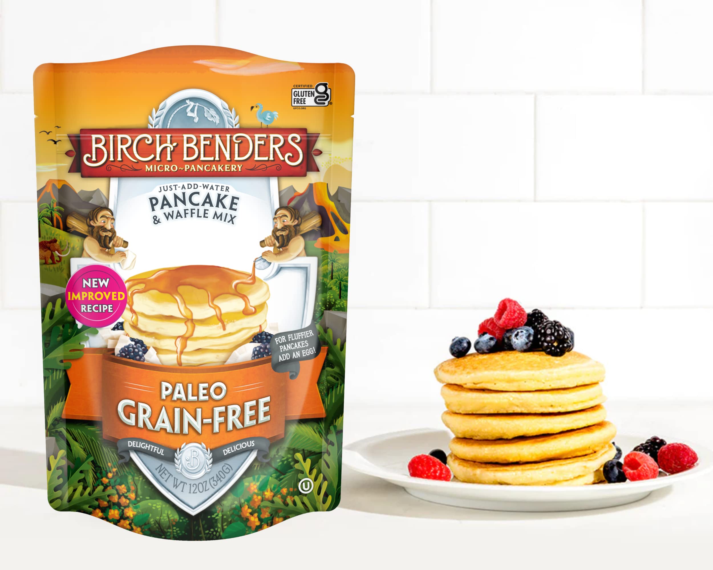 Birch Benders Paleo Pancake & Waffle Mix - Gluten Free, Grain Free (Cassava, Coconut, Almond Flour) - Just Add Water - 12oz (3 Pack) - Perfect for Keto, Paleo & Vegan Breakfasts, Camping & Quick Family Meals