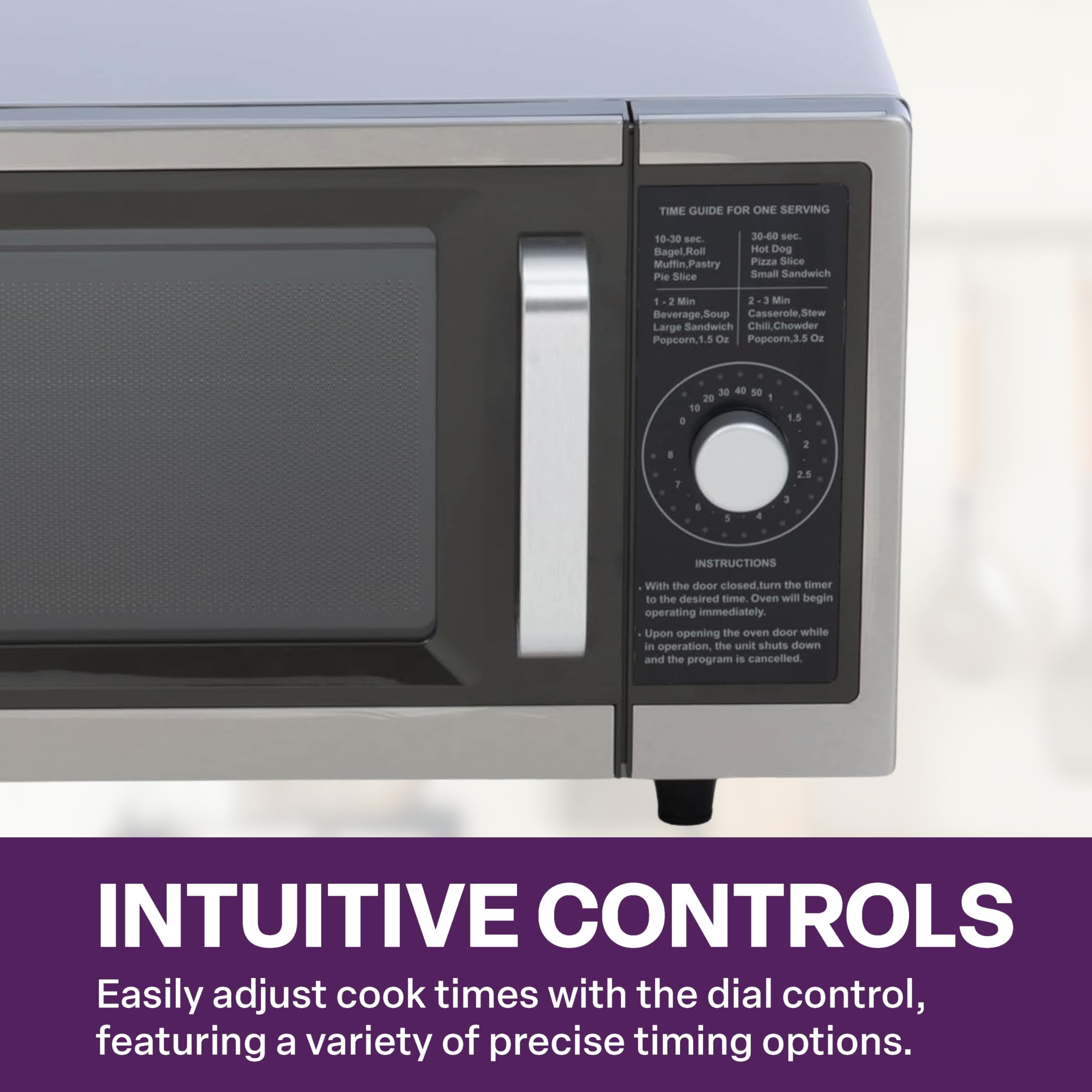 Commercial Microwave Oven with Dial Control - 1.0 Cu Ft Stainless Steel Interior - 1000W Power - UL & NSF Certified - Perfect for Restaurants, Cafes & Food Trucks