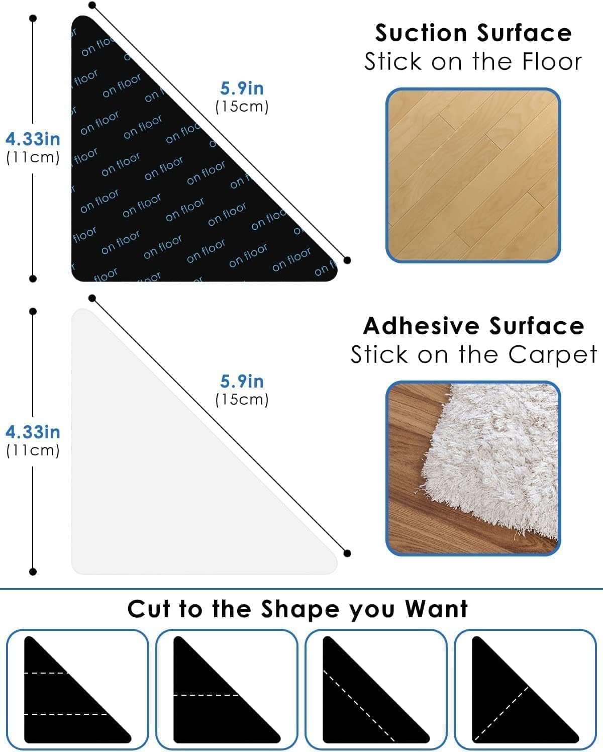 Non-Slip Rug Pads Grippers - Premium Anti-Skid Rug Underlay for Hardwood Floors & Tile - Perfect for Living Room, Bedroom & High-Traffic Areas