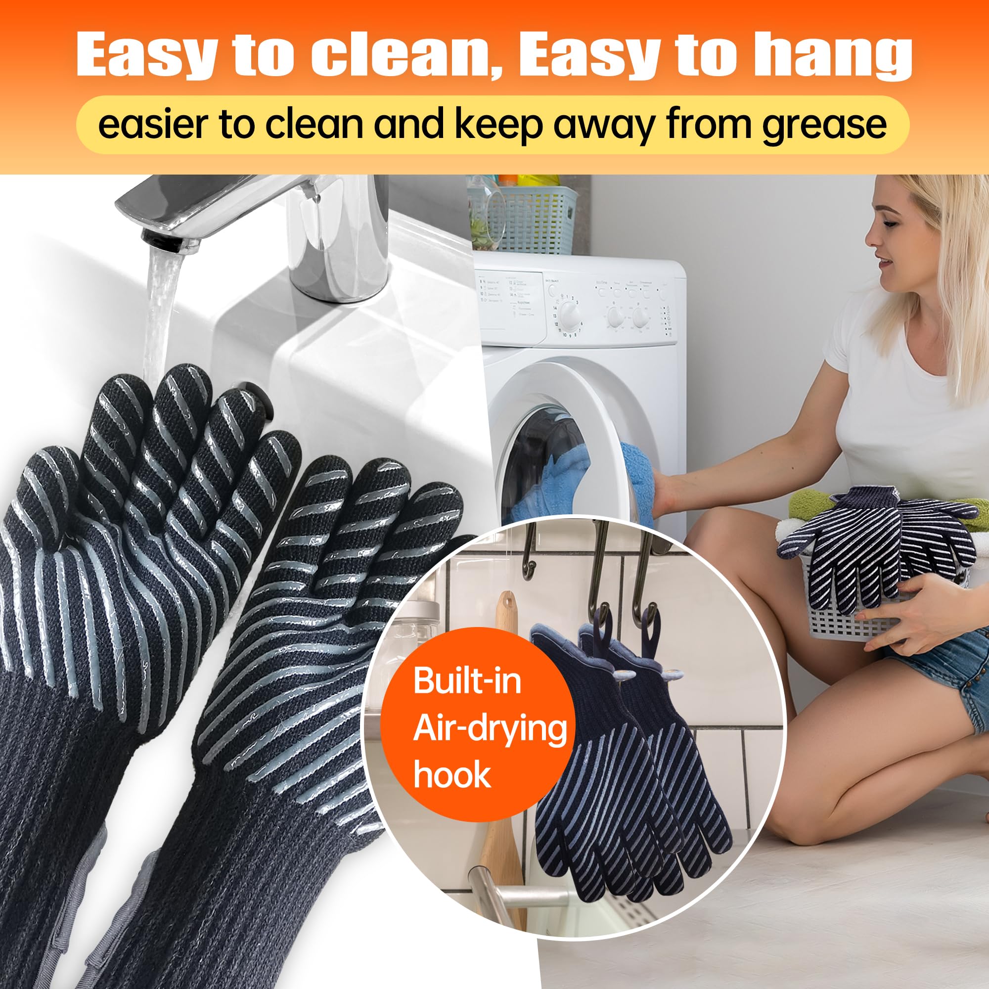 Heat Resistant BBQ Gloves 1472°F - Professional Grilling & Oven Gloves for Cooking, Baking & Outdoor BBQ - Silicone Grip with Aramid Bamboo Lining - Easy Removal Cuff (Black, Size S) - Perfect for Grilling, Baking, Camping & Kitchen Safety
