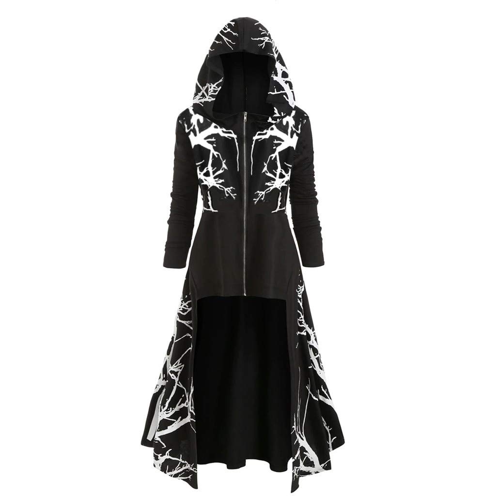 Plus Size Women's Hooded Dress with Tree Print - High Low Hem Halloween Coat Blouse Tops for Dinner Parties & Casual Wear | Elegant Fall Fashion