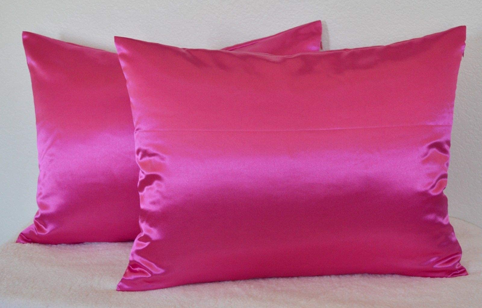 Luxury Satin Pillowcase for Hair and Skin - 2 Pack Super Soft Cooling Pillow Covers (20x60 Inches) with Envelope Closure - Hot Pink | Perfect for Beauty Sleep, Reducing Frizz & Skin Irritation