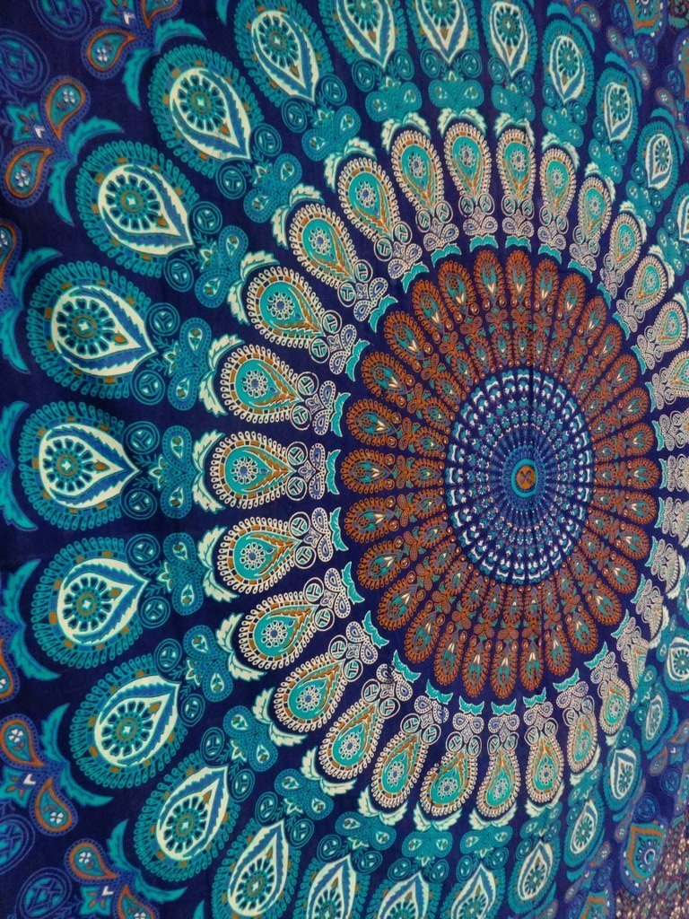 Mandala Tapestry Wall Hanging - Blue Bohemian Beach Throw for Home Decor