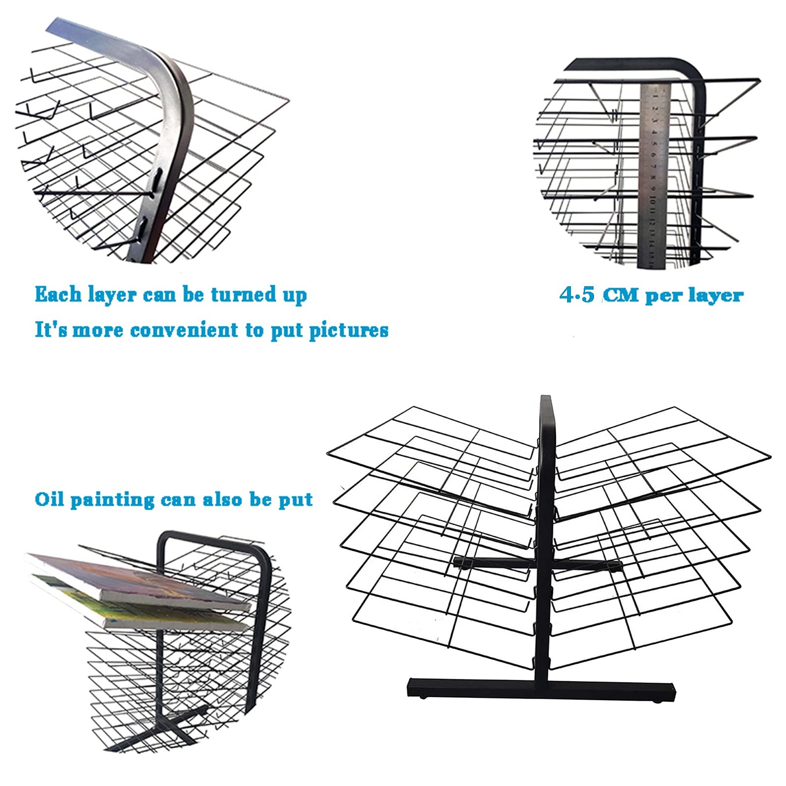 10-Tier Foldable Metal Art Drying Rack - Wall Mount & Tabletop Stand for Oil Paintings | Sturdy Classroom & Studio Organizer for Canvas, Paper & Artwork Drying