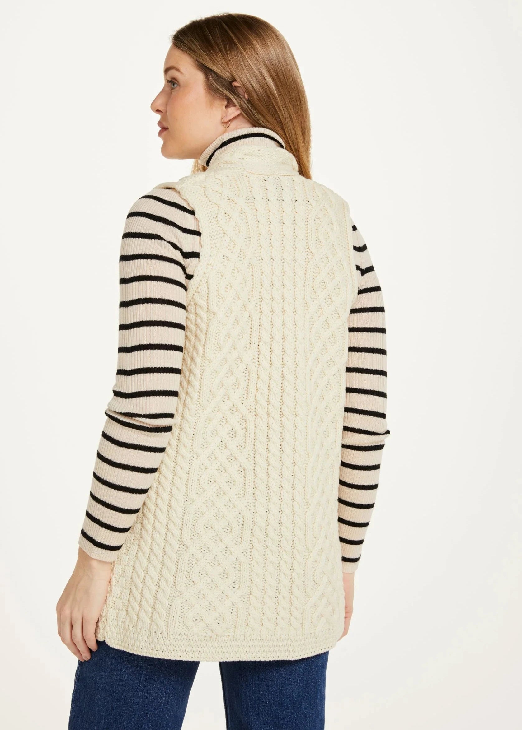 Caher Aran Celtic Gilet for Women - Natural Wool Vest | Warm & Stylish Outerwear for Fall, Winter & Outdoor Activities