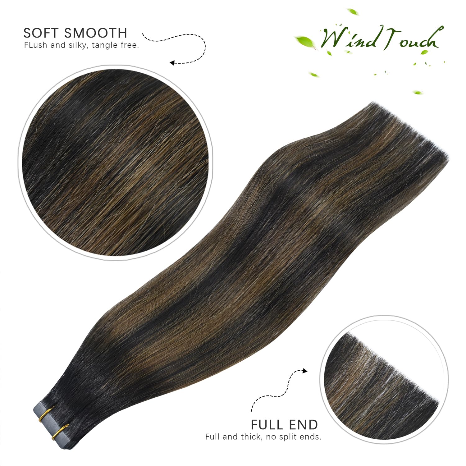 20Pcs 50g Tape in Human Hair Extensions - 20 Inch Straight Natural Black to Chestnut Brown Balayage - Thick Real Human Hair for Volume & Length | Perfect for Daily Wear, Parties & Special Occasions