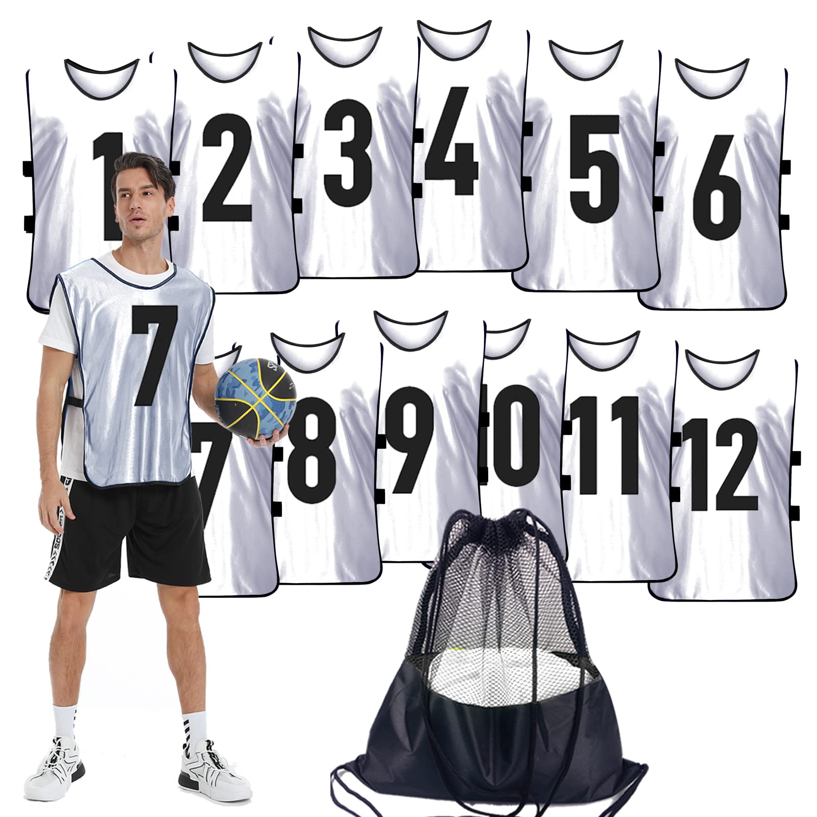 Scrimmage Training Vest - 12 Pack Reversible Soccer Pinnies for Adults & Youth - Numbered Practice Bibs for Team Sports - Perfect for Soccer, Basketball & Football Drills