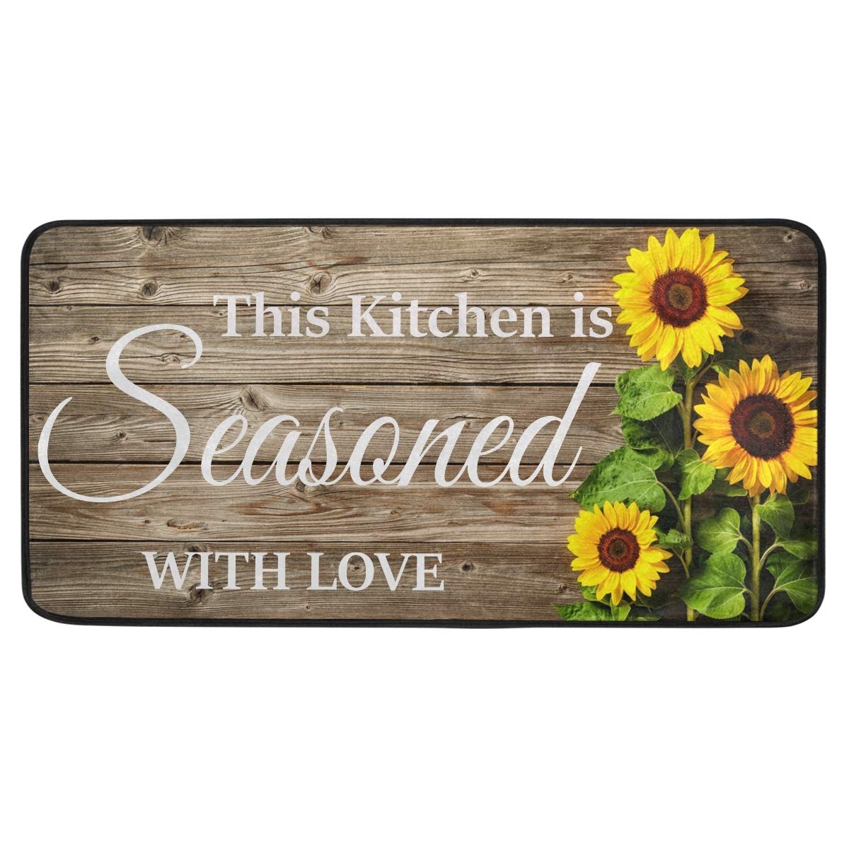 Washable Kitchen Rug Floor Mat - Anti-Fatigue Cushion with Sunflower Design for Wooden Floors | Non-Slip Comfort Mat for Cooking, Baking & Dishwashing Areas