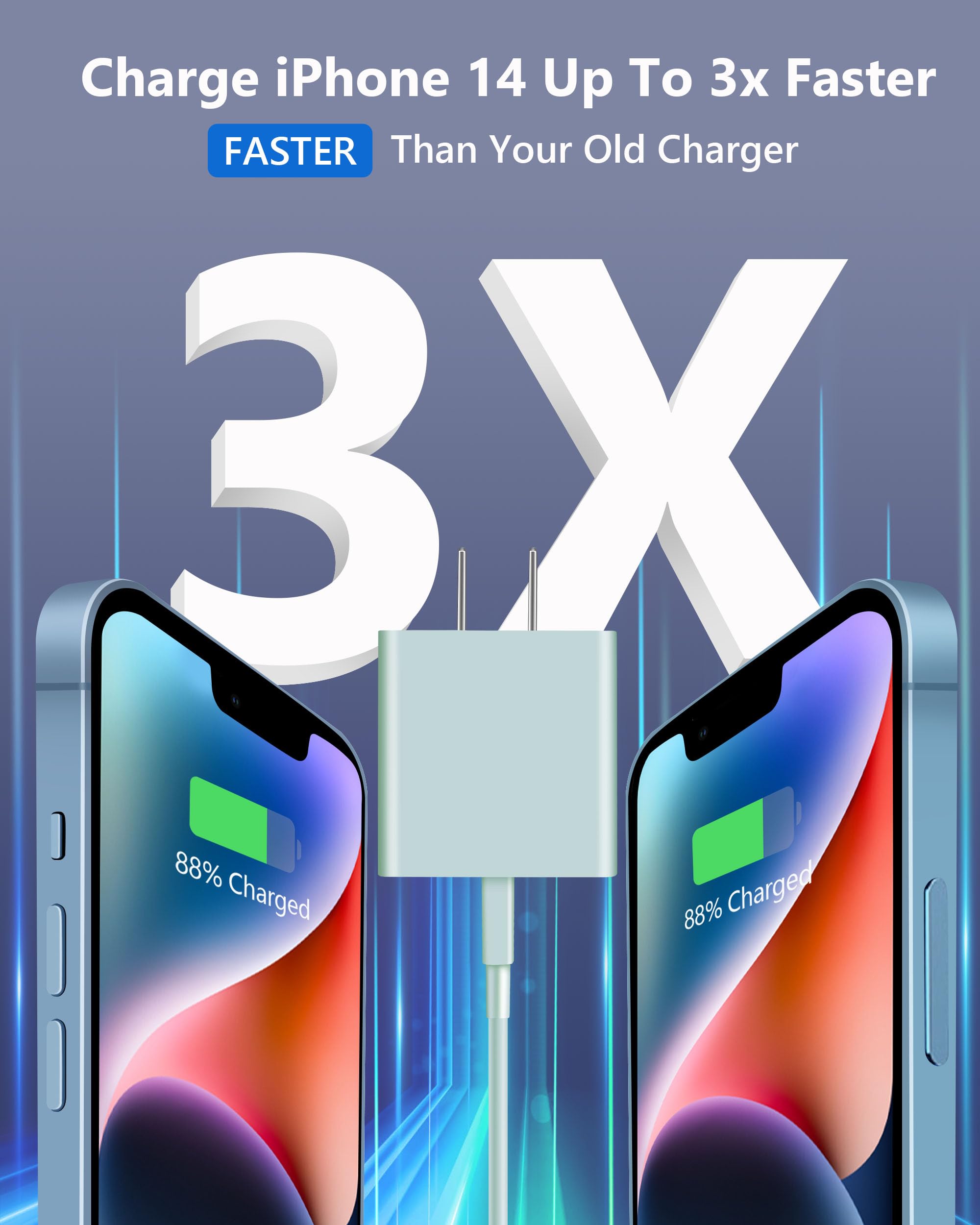 2-Pack 20W PD USB C Fast Wall Charger with 10FT USB-C to Lightning Cable - Compatible with iPhone 14/13/12/11/XS/X/Pro Max/Mini, iPad - Quick Charging for Home, Office & Travel