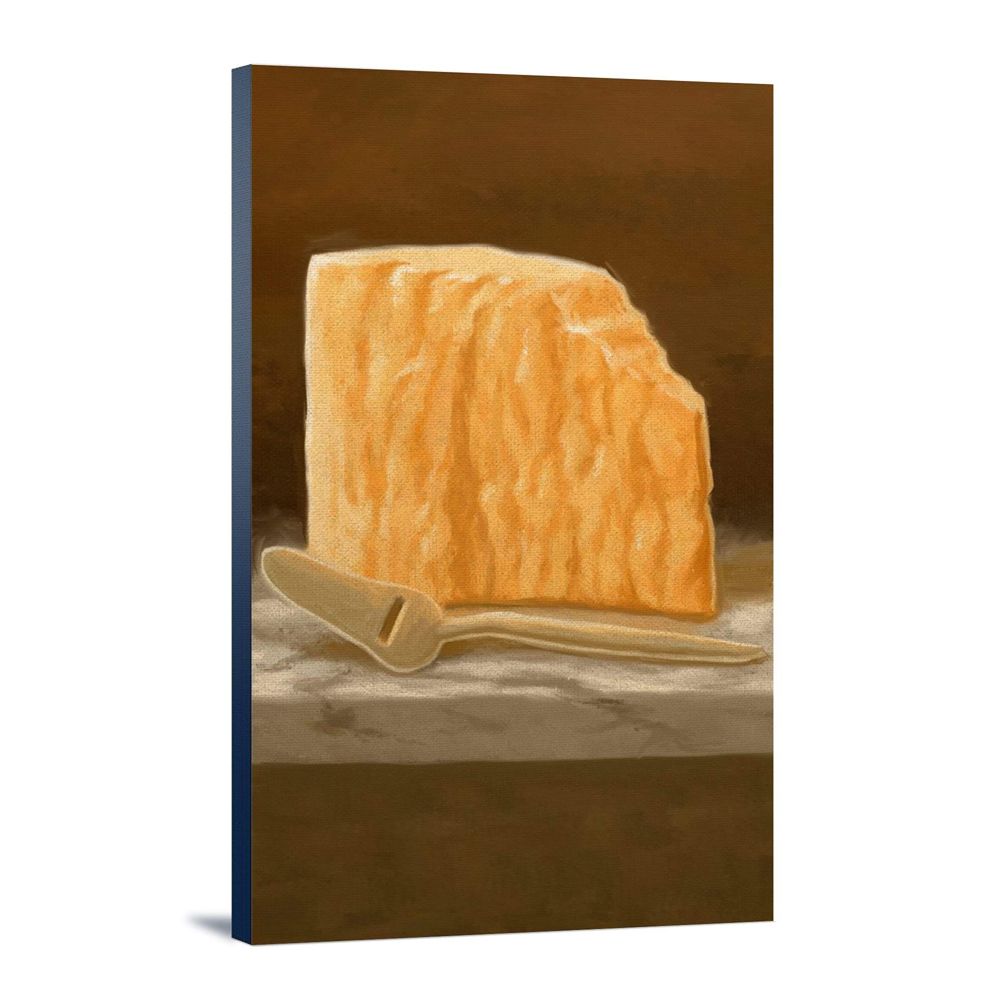 Lantern Press Cheddar Cheese Oil Painting - 16x24 Wrapped Canvas Wall Art Decor for Kitchen, Dining Room & Farmhouse Style Homes