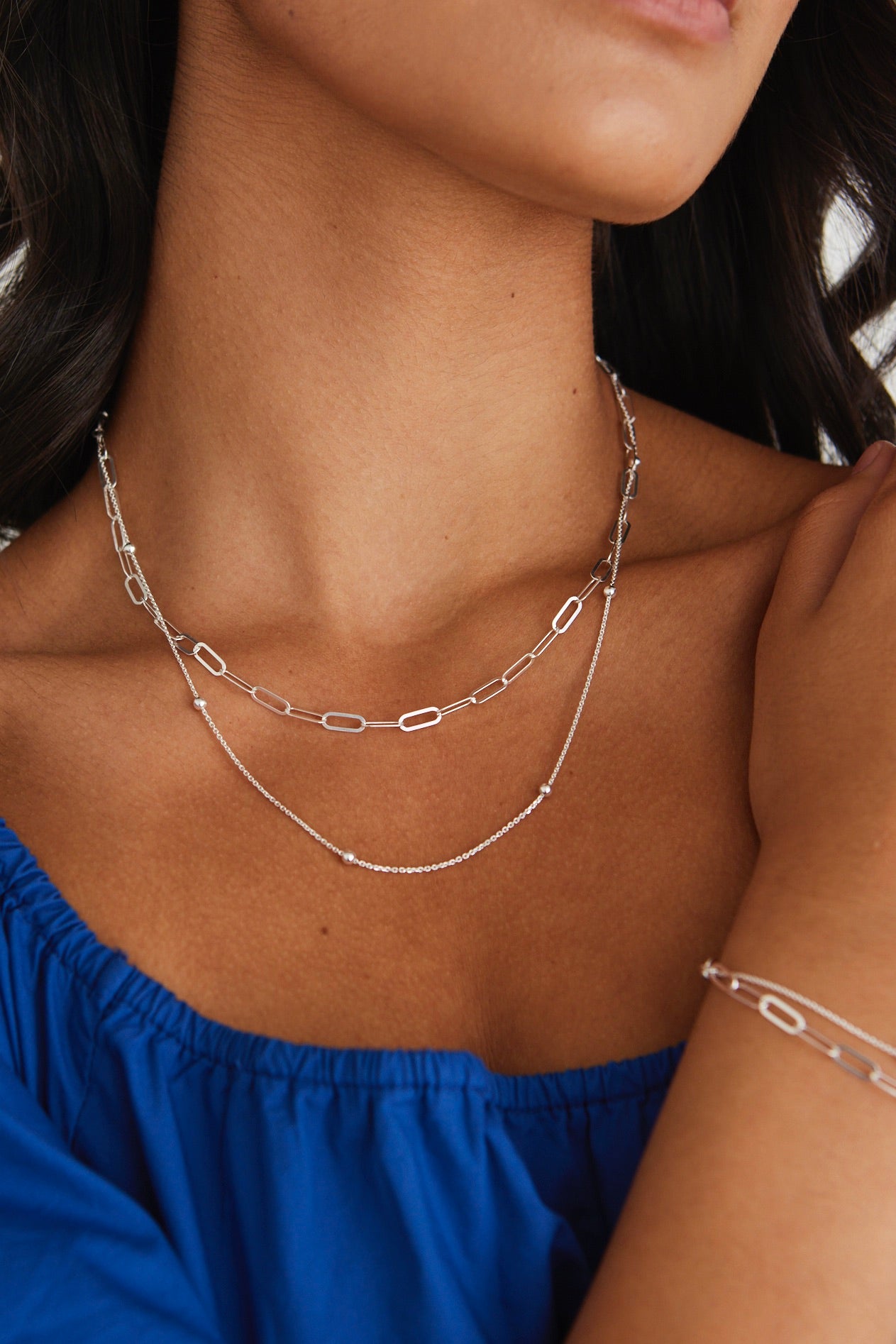 Double Link Chain EOL Silver Necklace for Women - Elegant Layered Necklace Jewelry Gift for Her - Perfect for Parties, Weddings & Everyday Wear