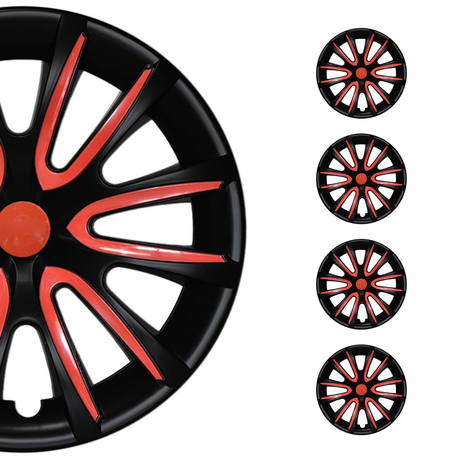 OMAC 16 Inch Black & Red Matte Wheel Covers (Set of 4) - Premium Snap-On Hub Caps for Toyota Sienna - Durable R16 Rim Covers Replacement Accessories - Perfect for Car Upgrades & Off-Road Protection