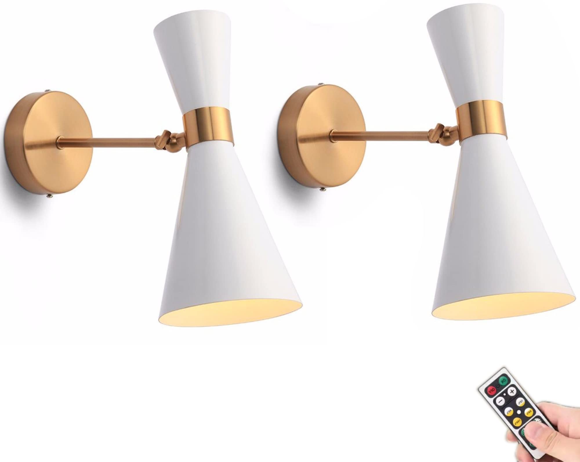 Modern LED Wall Sconce Set of 2 - Battery Operated with Remote Control, Black Indoor Wall Lights for Bedroom, Living Room, Hallway - Perfect for Wall Decor, Reading & Ambient Lighting
