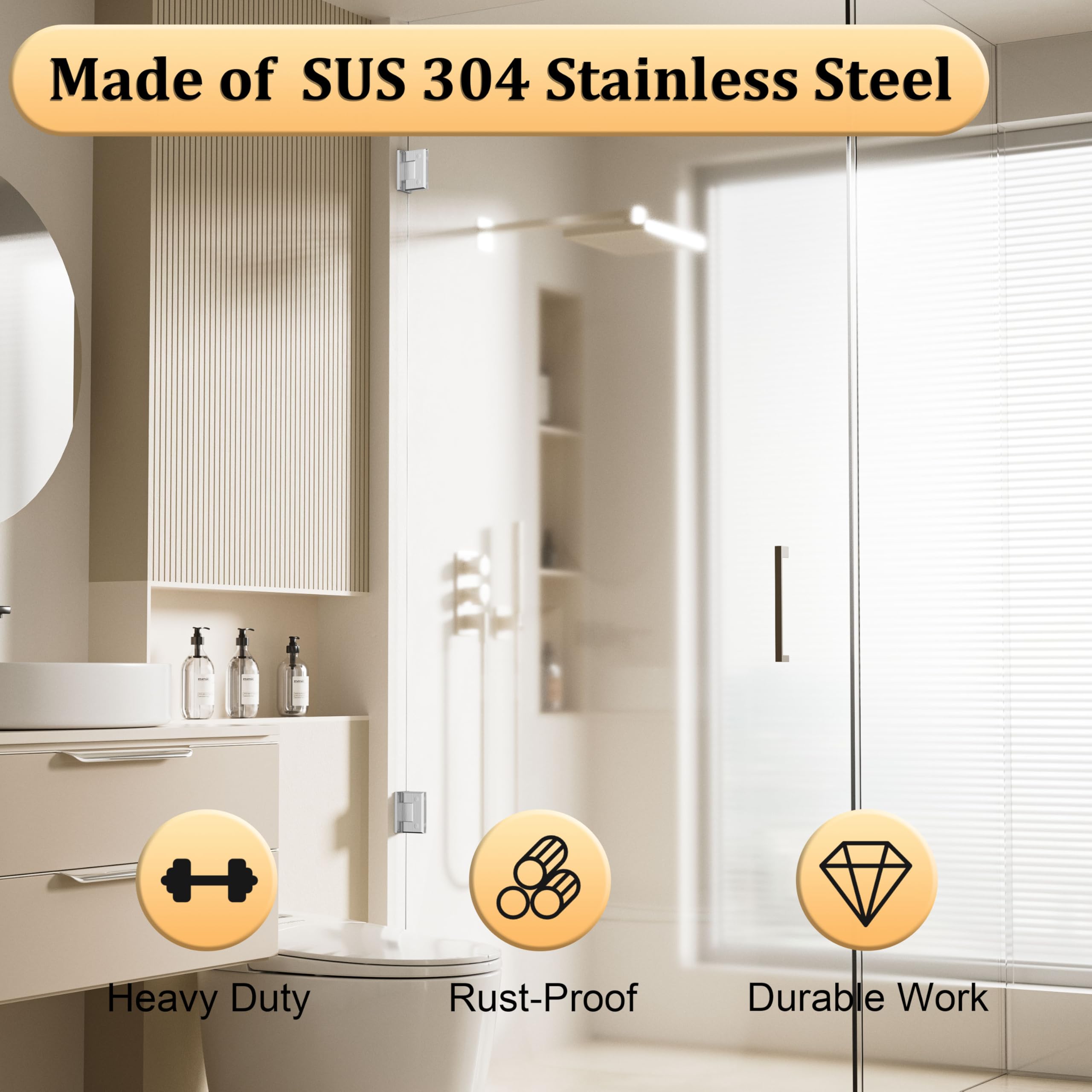 Premium SUS304 Stainless Steel 90° Glass Shower Door Hinge - Heavy Duty Brushed Nickel Hinges for Frameless Shower Doors & Cabinet Hardware Replacement (BL9900-LS) - Ideal for Bathroom Renovation & Modern Glass Door Installations