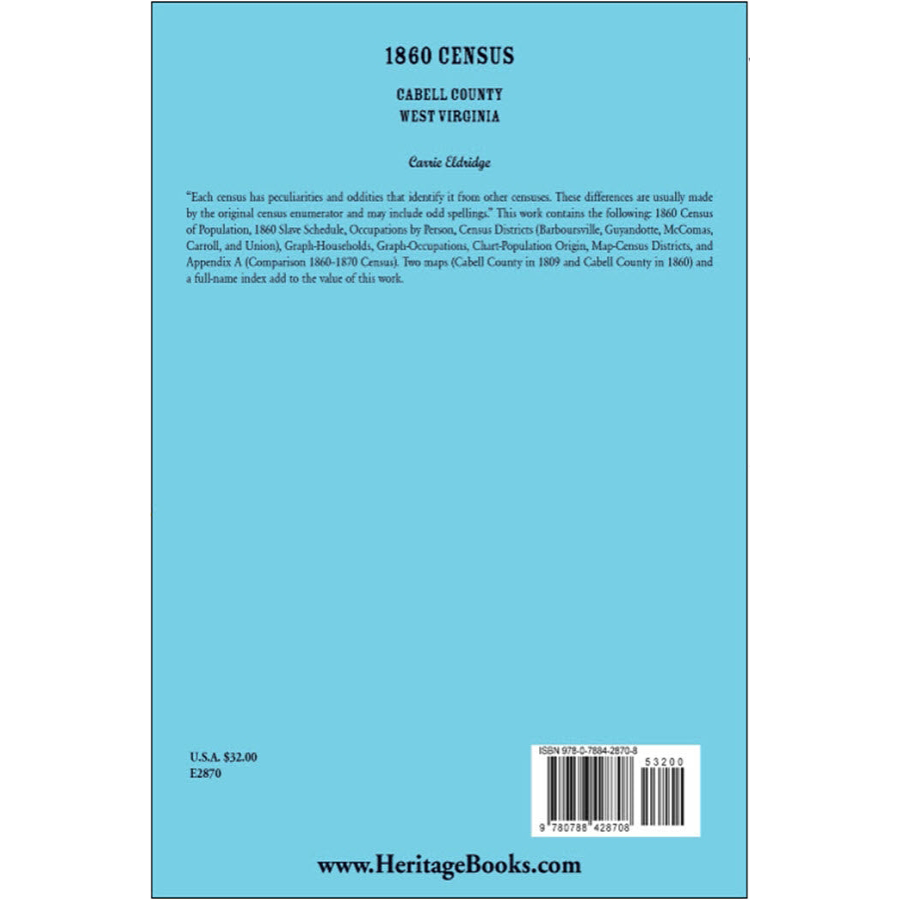 1860 Census Records of Cabell County, West Virginia - Genealogy & Family History Research for Ancestral Search & Historical Documentation | Perfect for Historians, Genealogists & Researchers