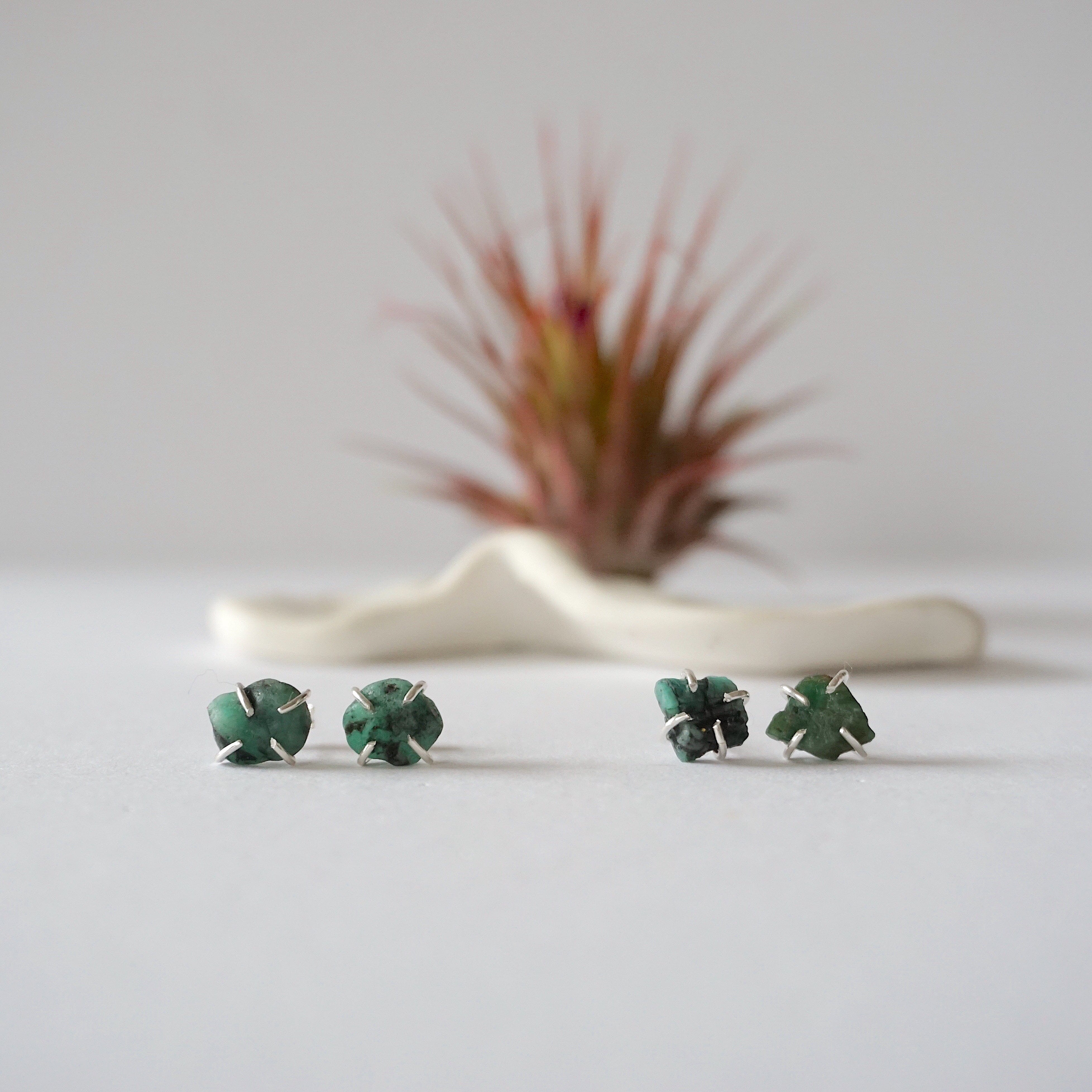 Natural Raw Emerald Huggie Stud Earrings - 925 Sterling Silver Jewelry for Women - Perfect for Everyday Wear, Gifts & Special Occasions