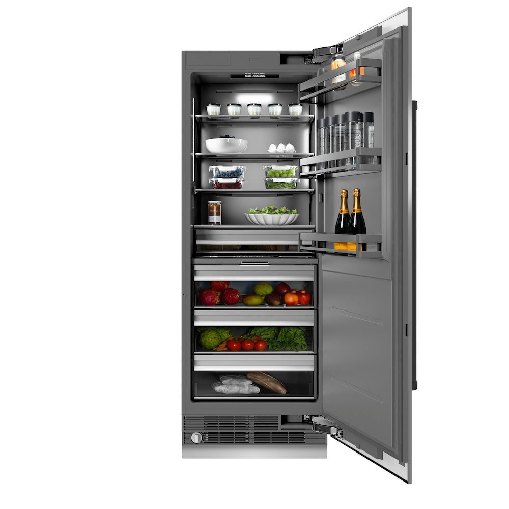 ZLINE Autograph Edition 30-Inch 16.7 cu ft Stainless Steel Column Refrigerator with Graphite Gray Interior & Matte Black Accents - Perfect for Modern Kitchens, Open Concept Homes & Luxury Appliances (RCRVZ 30430 MB)