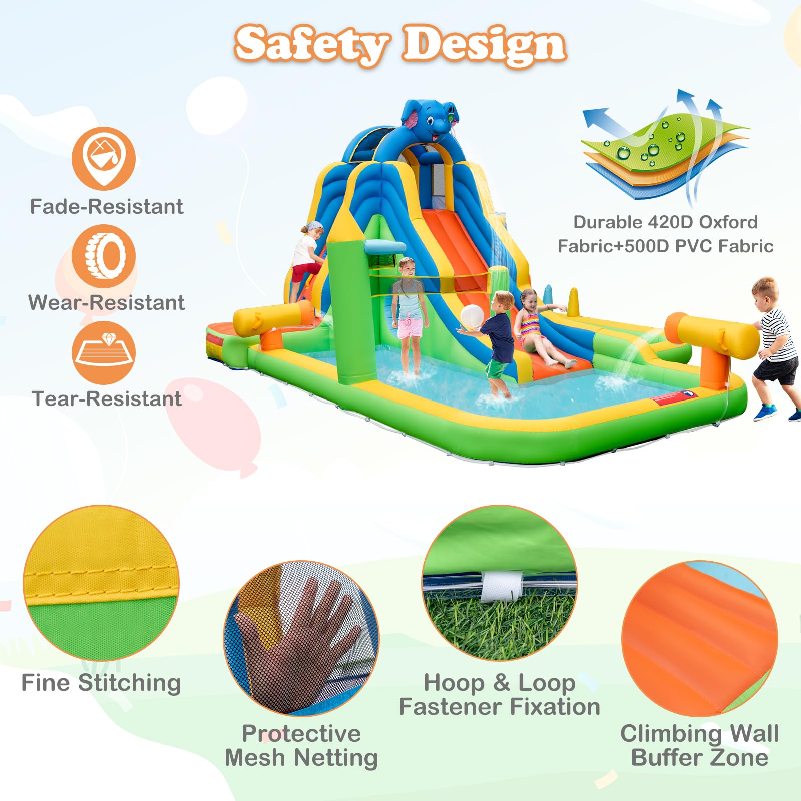 BOUNTECH 12.5x15.5FT Inflatable Water Slide Park with Splash Pool - Kids Outdoor Water Slide with Tic Tac Toe, Hide & Seek Cave - Blow Up Water Slides for Backyard Parties, Summer Fun & Birthday Gifts - Perfect for Kids Outdoor Play, Family Gatherings & Summer Water Activities