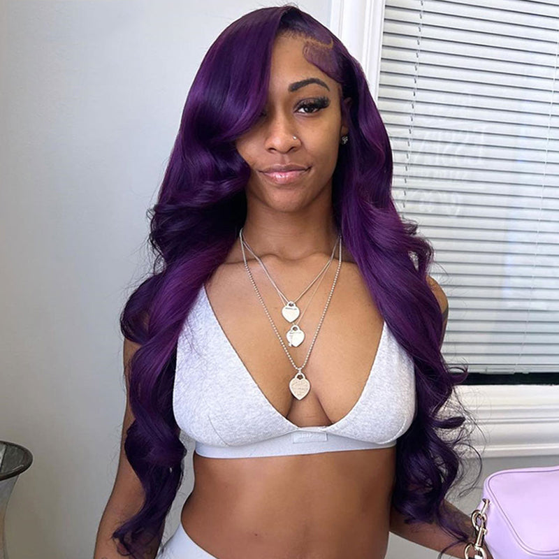 Eullair Indigo Purple Body Wave Lace Front Wig 13x4 13x6 Colored Human Hair Wigs for Women - Natural Look for Parties, Cosplay & Daily Wear