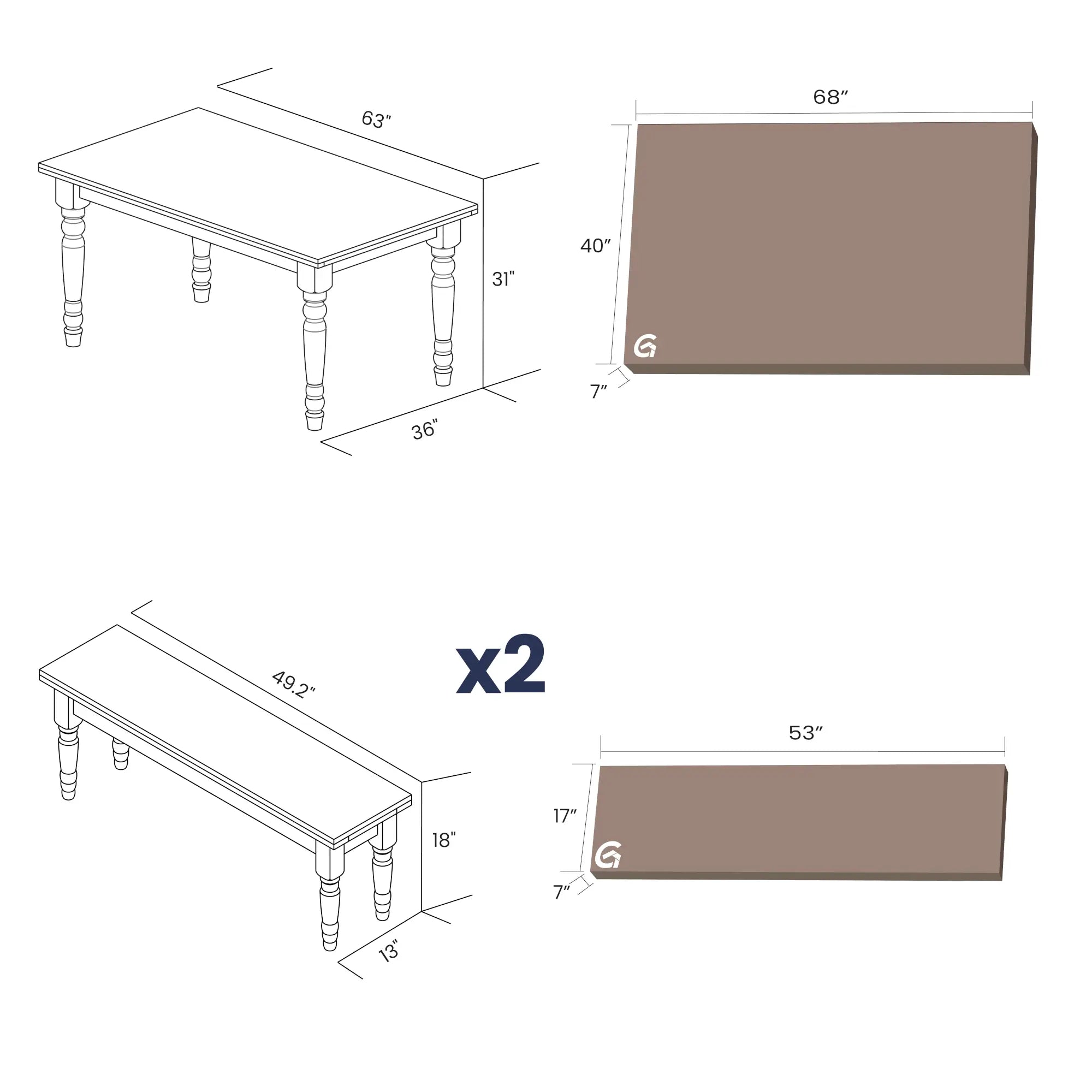 Valerie 3-Piece Dining Set with Table & Bench - Perfect for Small Spaces, Kitchens, and Breakfast Nooks | Modern Farmhouse Style Furniture for Home & Apartment