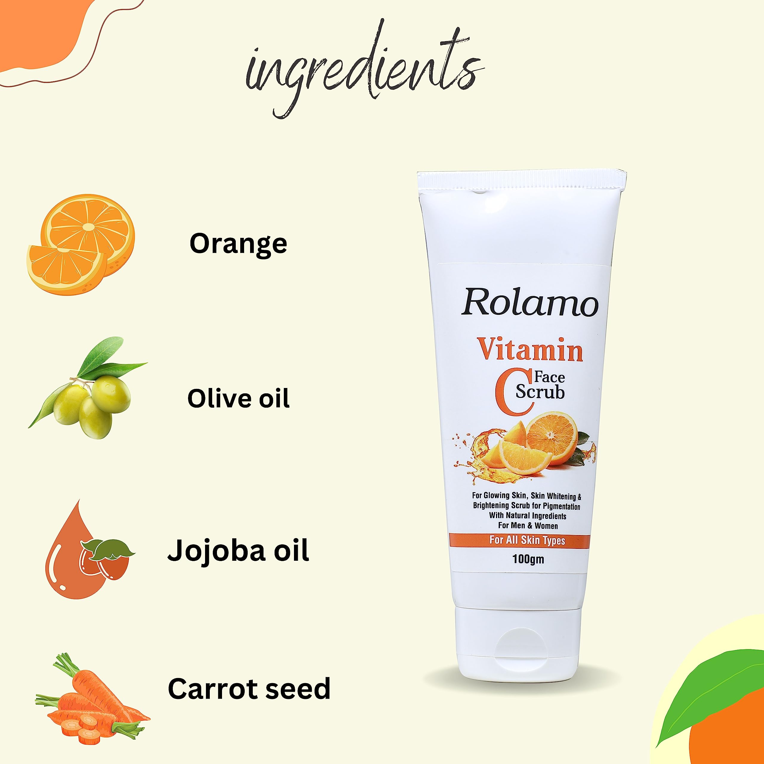 Rolamo Vitamin C Face Wash & Scrub Combo Pack (100ml x 2) - Brightening, Tan Removal & Pollution Protection for All Skin Types | Daily Skincare Routine for Glowing Complexion