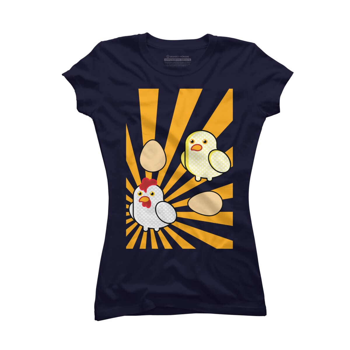 Design By Humans Junior's Pop Art Chickens by StudioFibonacci Graphic T-Shirt - Fun Cartoon Chicken Print Tee for Girls - Perfect for Casual Wear, School & Birthday Parties