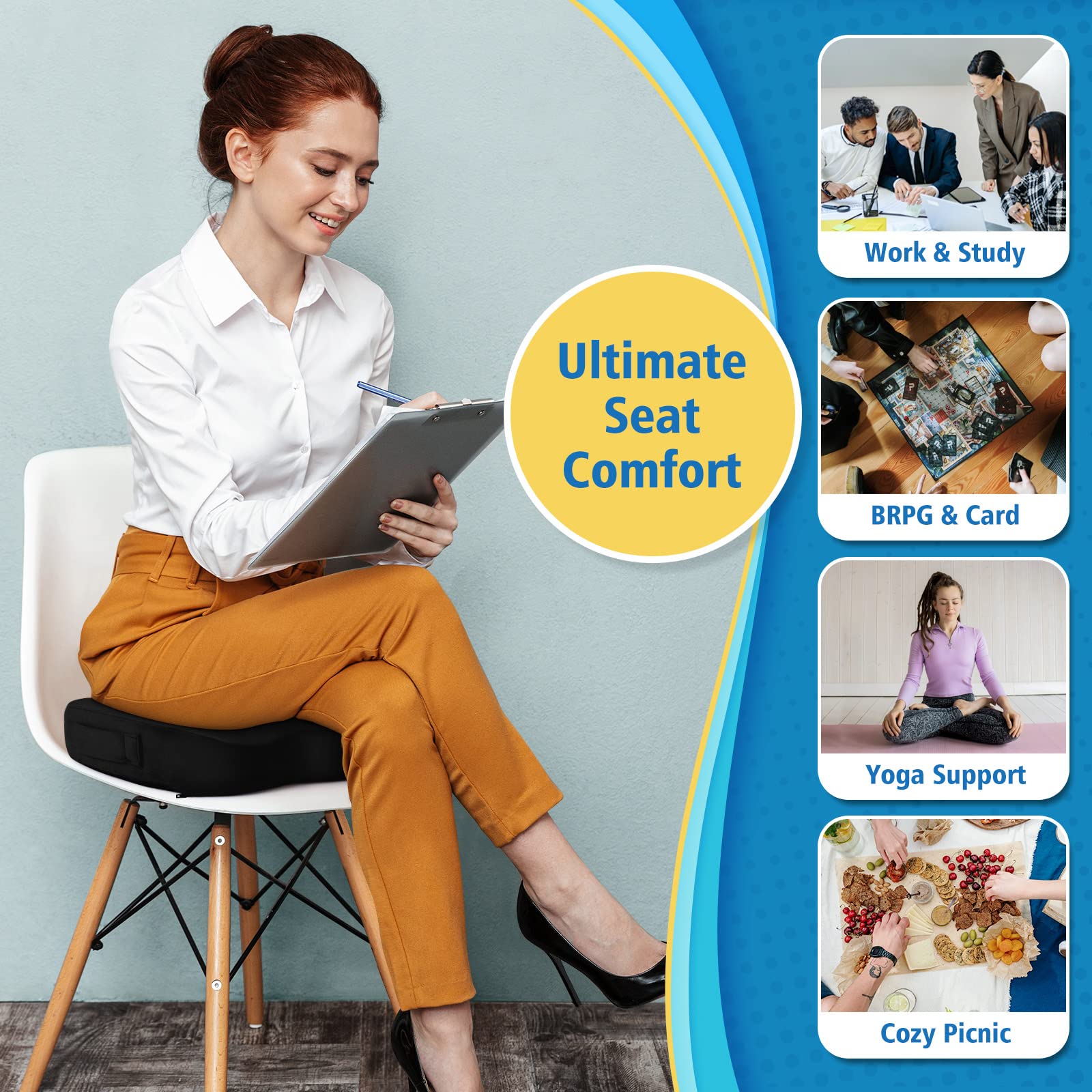 CloudBliss Large Office Chair Seat Cushion with Cooling Gel Memory Foam - Orthopedic Support for Back Pain, Sciatica & Tailbone Relief - Ergonomic Design for Wheelchair, Office, Gaming & Car Use - Black - Perfect for Long Work Hours & Extended Sitting Comfort