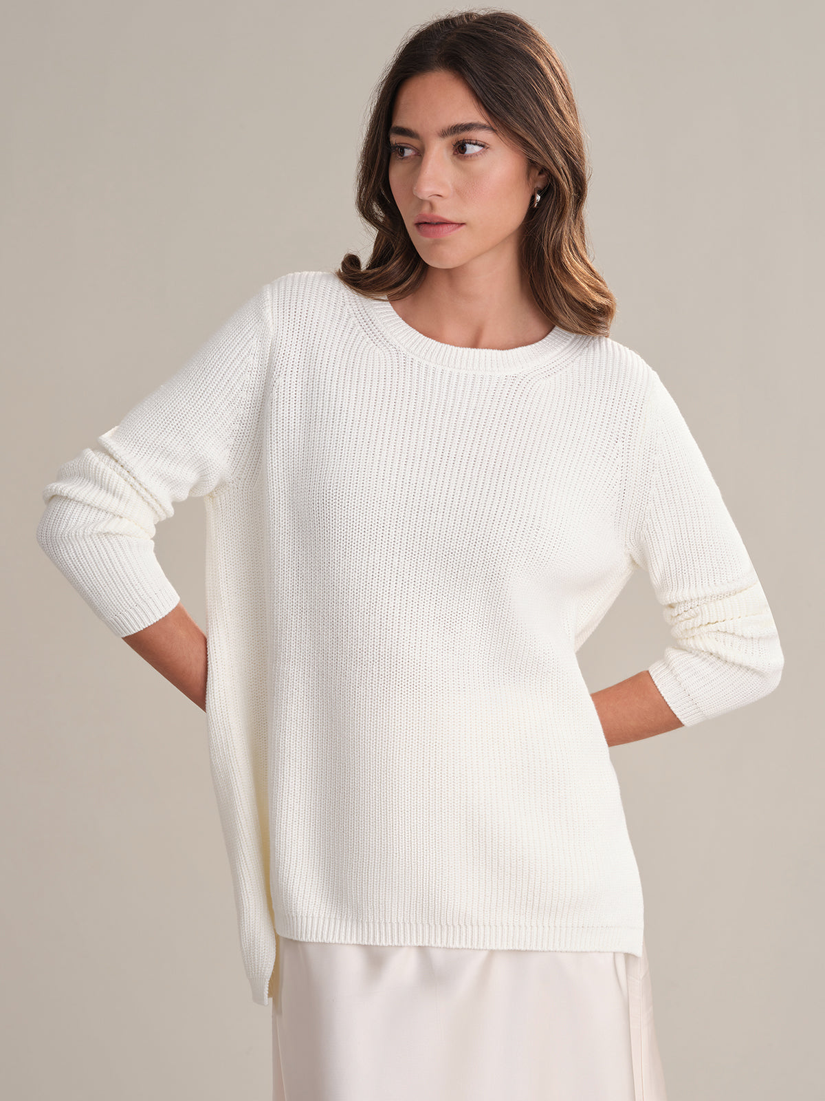 Emma Women's Crewneck Shaker Stitch Cotton Sweater | Soft Casual Knit Pullover | Perfect for Fall Layering & Cozy Winter Outfits
