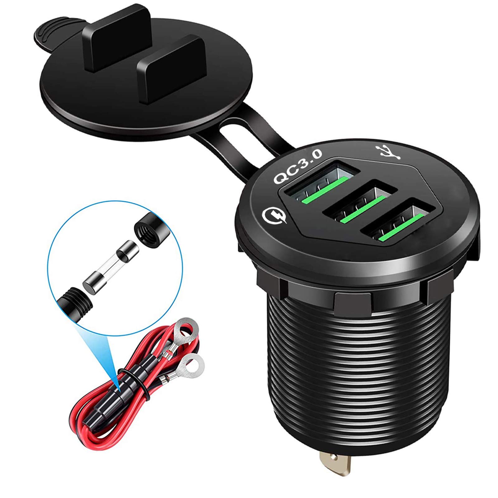 Fast Charging 3-Port USB 3.0 Car Charger Adapter - 36W QC3.0 12V/24V Vehicle Power Outlet with 10A Fuse & Aluminum Housing (Black) - Perfect for Road Trips, Family Travel & Multi-Device Charging On-The-Go
