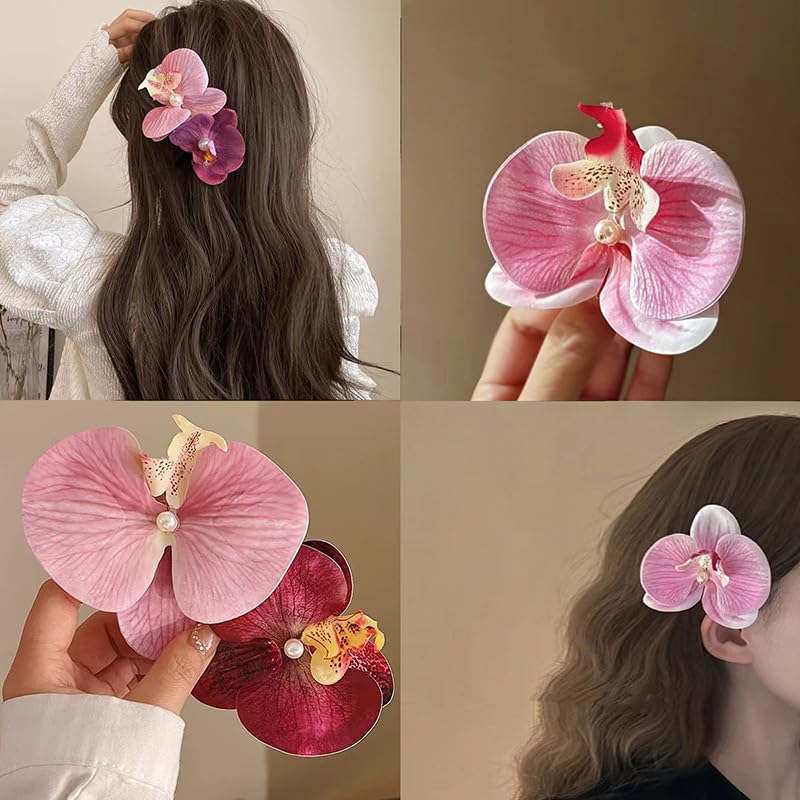 12Pcs Bohemian Flower Hair Clips - Butterfly Orchid Hair Barrettes for Women & Girls, Hawaiian Boho Bridal Headwear, Perfect for Beach Parties, Spring Photos, Weddings & Everyday Styling