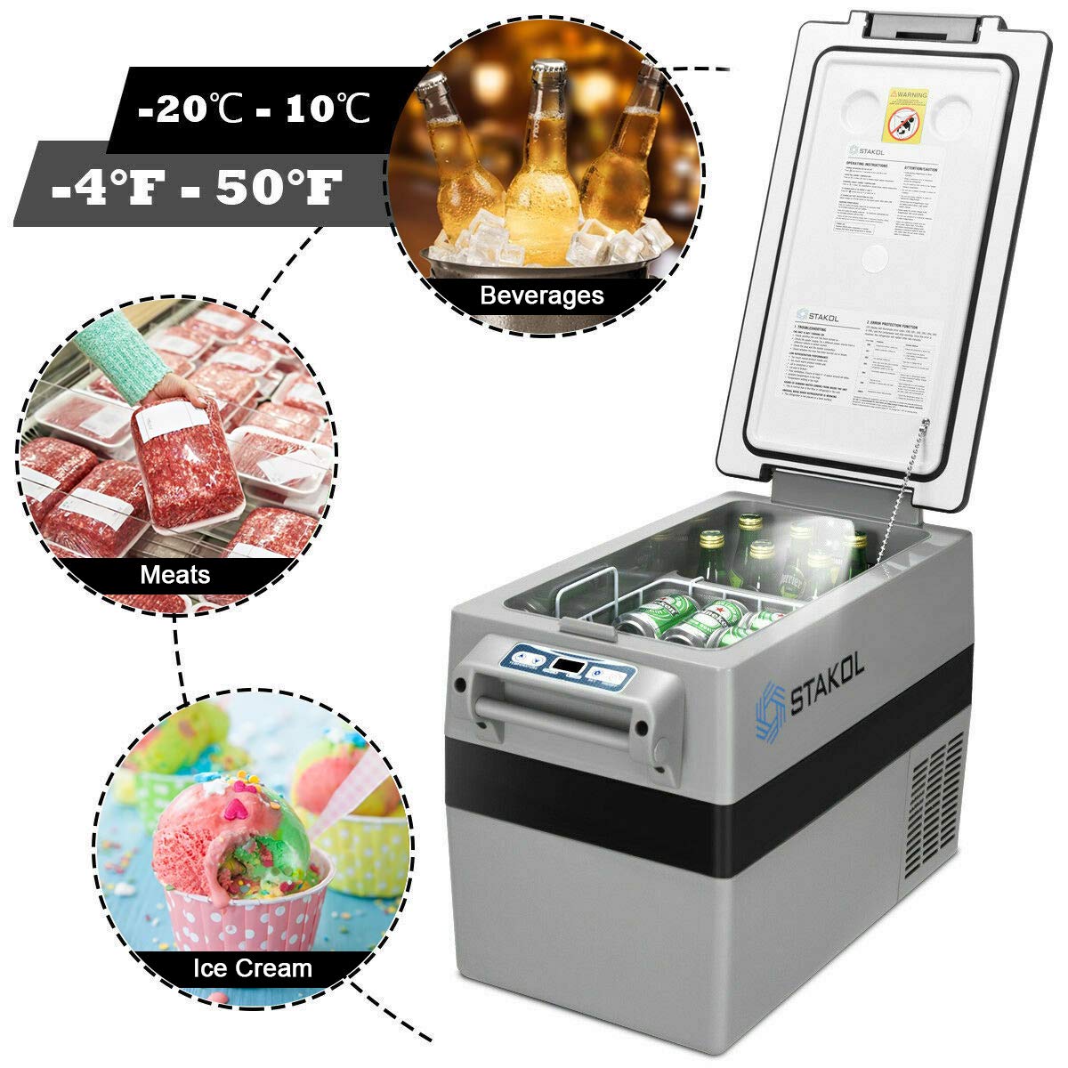 COSTWAY 44-Quart Portable Car Refrigerator - 12V/24V Electric Cooler with 3 Cooling Levels, LCD Display & Shockproof Design - Perfect for Camping, Road Trips, RV Travel, Truck Parties & Outdoor Adventures