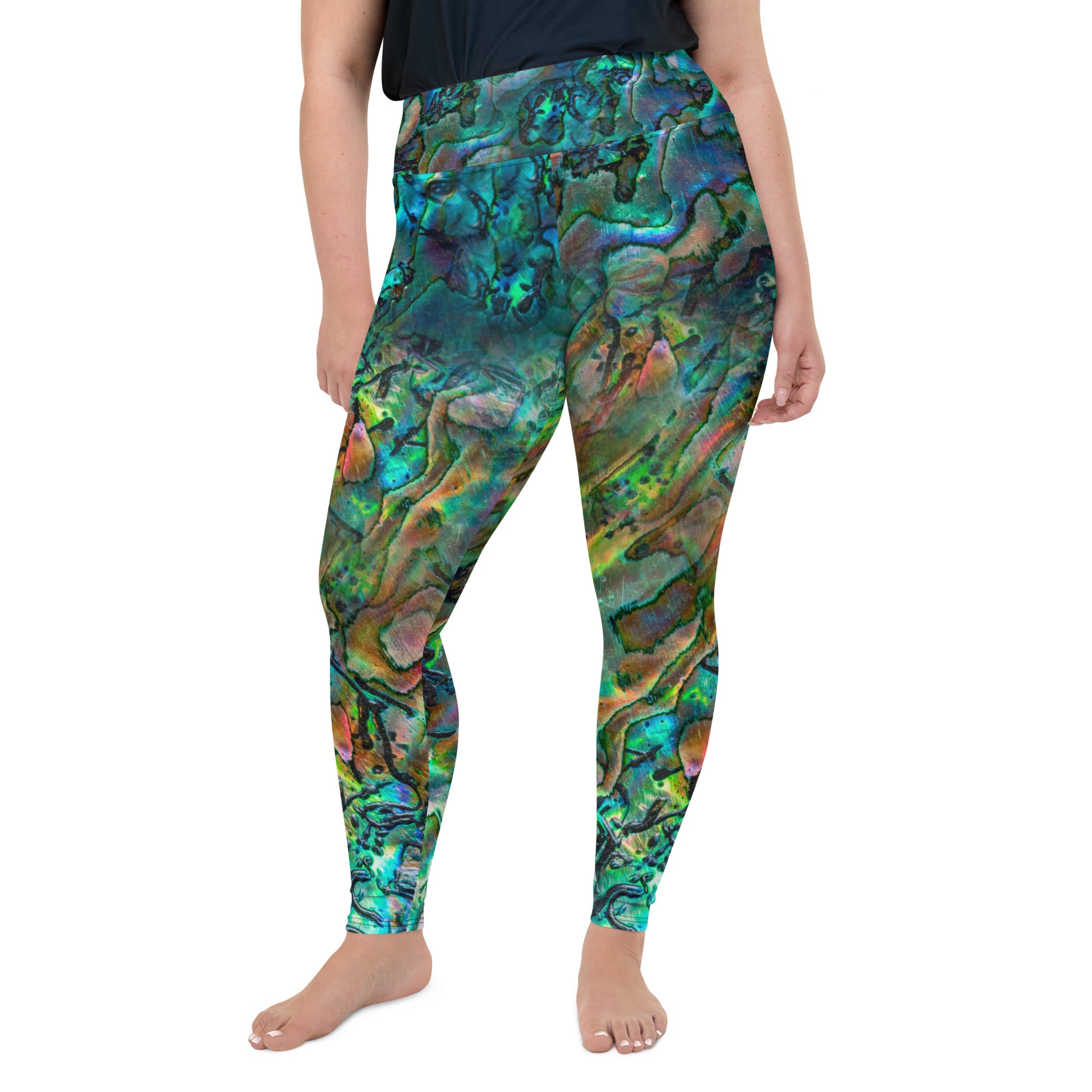 Plus Size Abalone Swim Leggings - High Waisted Tummy Control Swimwear for Women - Perfect for Beach, Pool & Water Sports