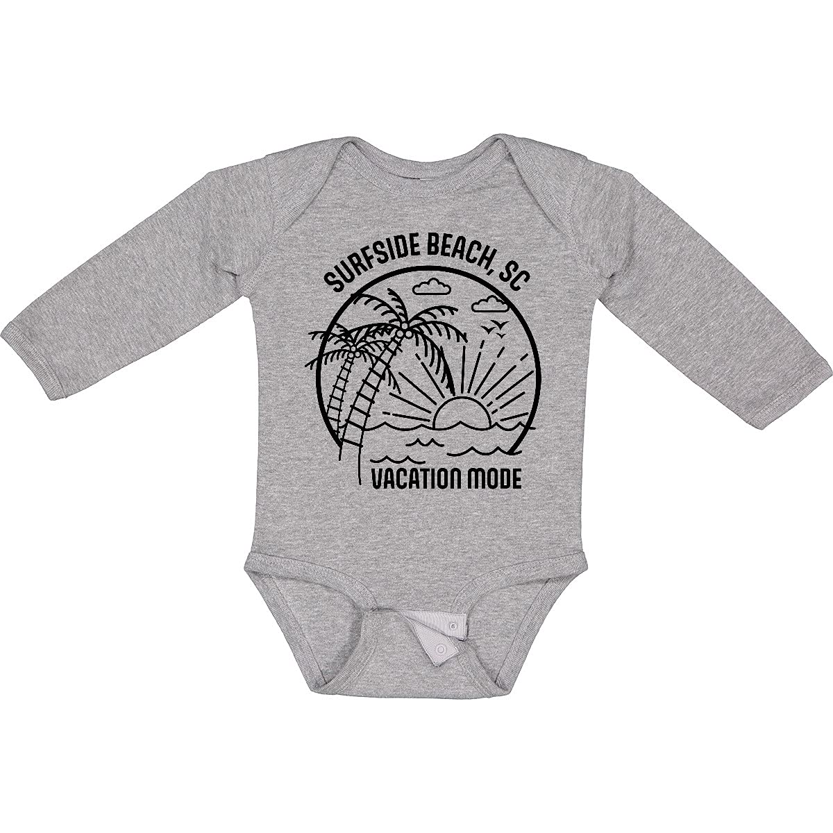 Inktastic Summer Vacation Mode Surfside Beach South Carolina Graphic Long Sleeve Baby Bodysuit - Soft Cotton Creeper for Beach Trips & Family Photos