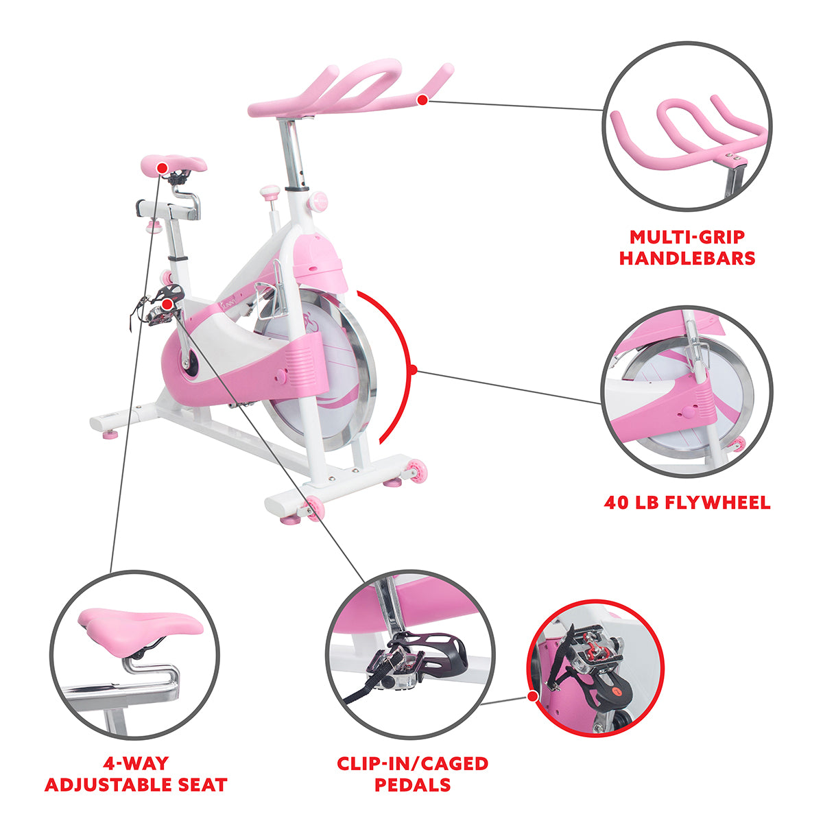 Premium Pink Belt Drive Exercise Bike - Quiet Indoor Cycling Trainer for Home Gym & Cardio Workouts - Perfect for Spin Classes, Weight Loss & Fitness Training