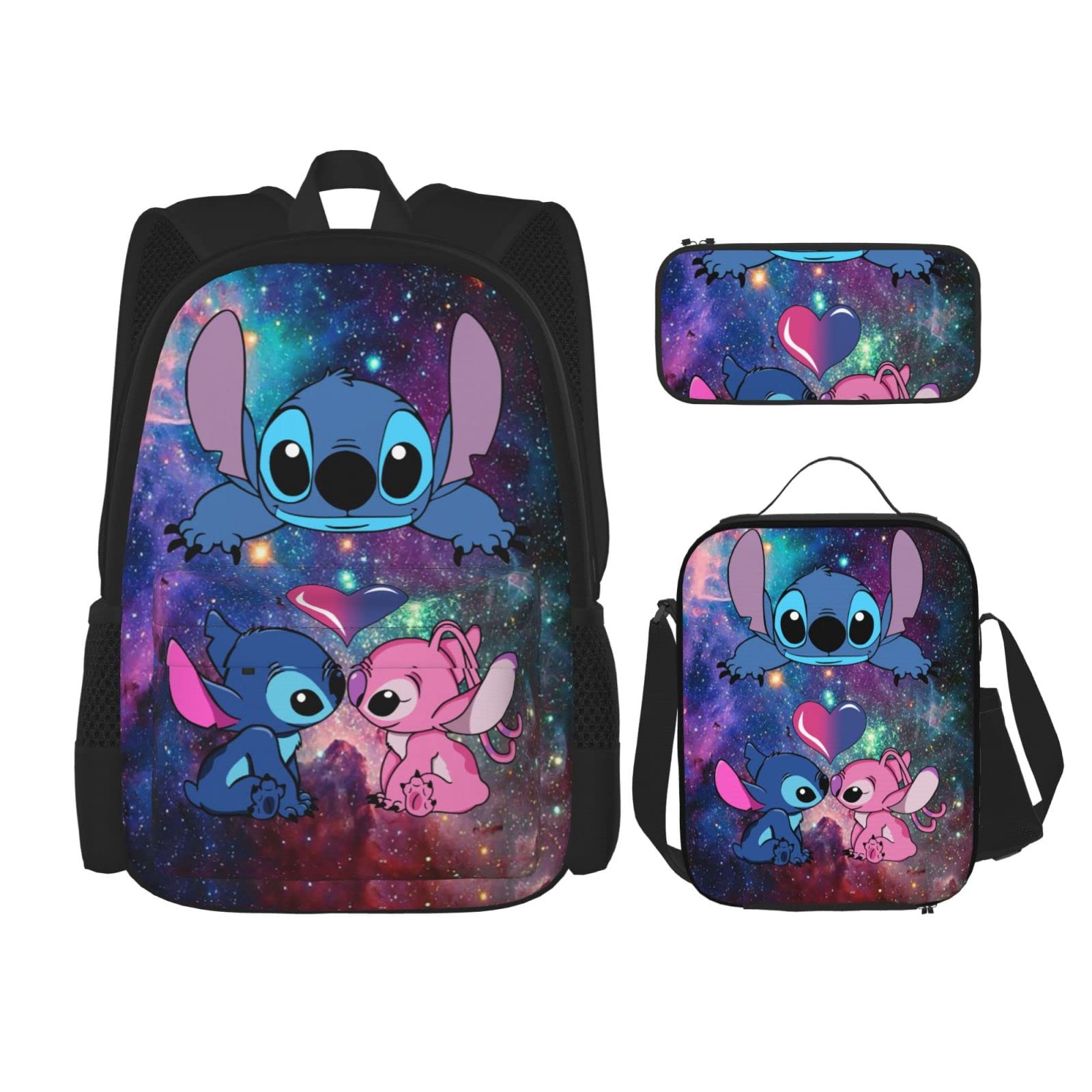 17 Inch Lightweight Backpack Set for Teens - 3PC Cartoon School Backpack with Lunch Bag & Pencil Case - Durable Book Bag for Boys & Girls | Perfect for School, Travel & Daily Use