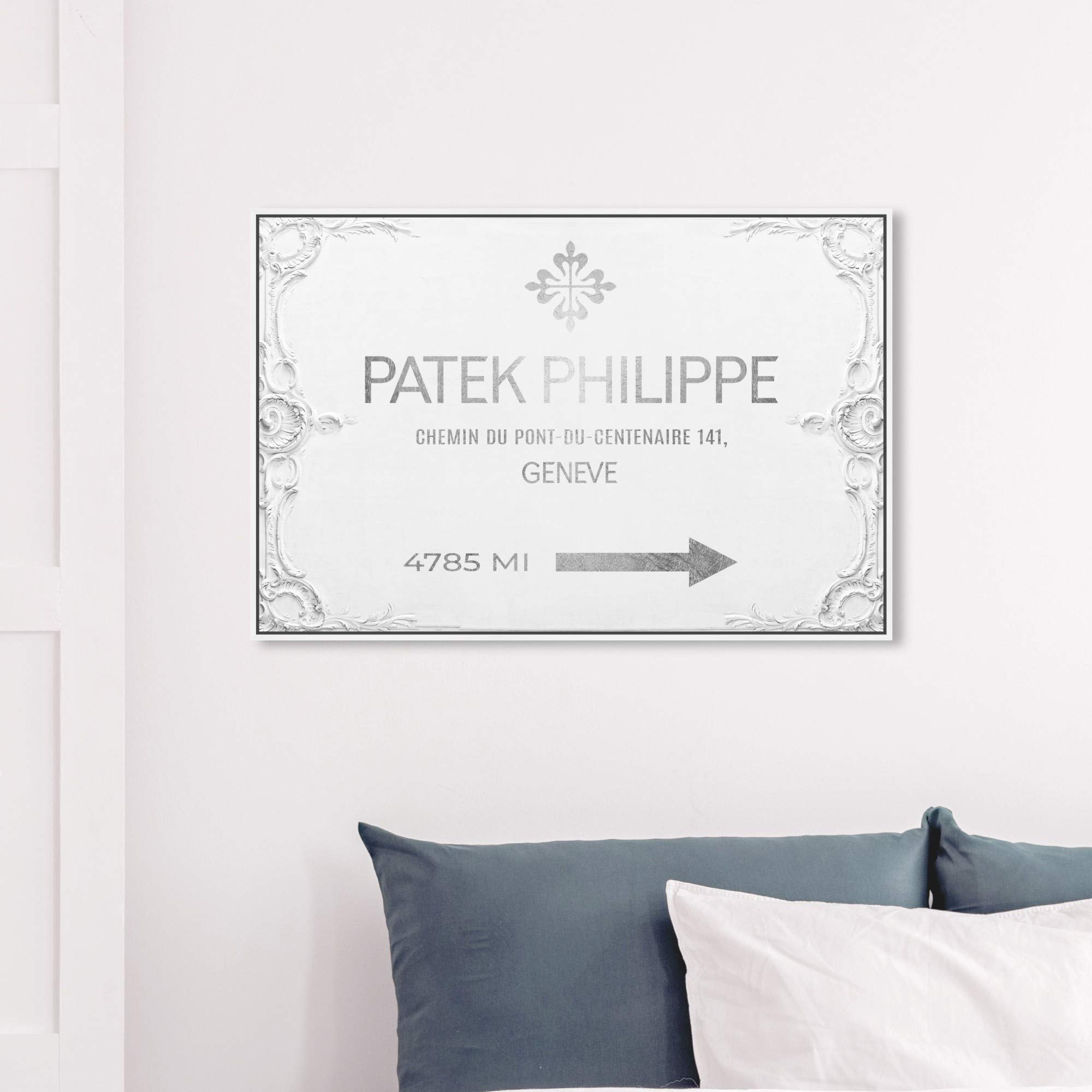 Oliver Gal Artist Co. Fashion & Glam Wall Art Framed Canvas Print - Geneva Watches Road Signs Home Decor 36x24 Inches Gray White - Perfect for Living Room, Bedroom or Office Wall Decor