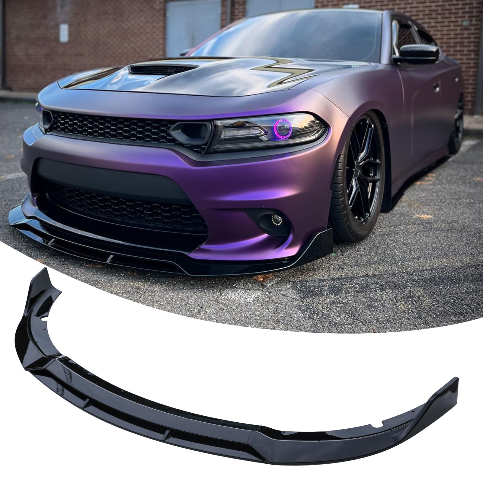 **WildWell Front Bumper Lip for 2015-2024 Dodge Charger SRT | Rock Style Front Lip Splitter | Air Chin Body Kit | Non-Widebody Glossy Black | Enhances Aerodynamics & Aggressive Look**    *(Perfect for Car Enthusiasts, Street Racing, and Custom Car Shows)*