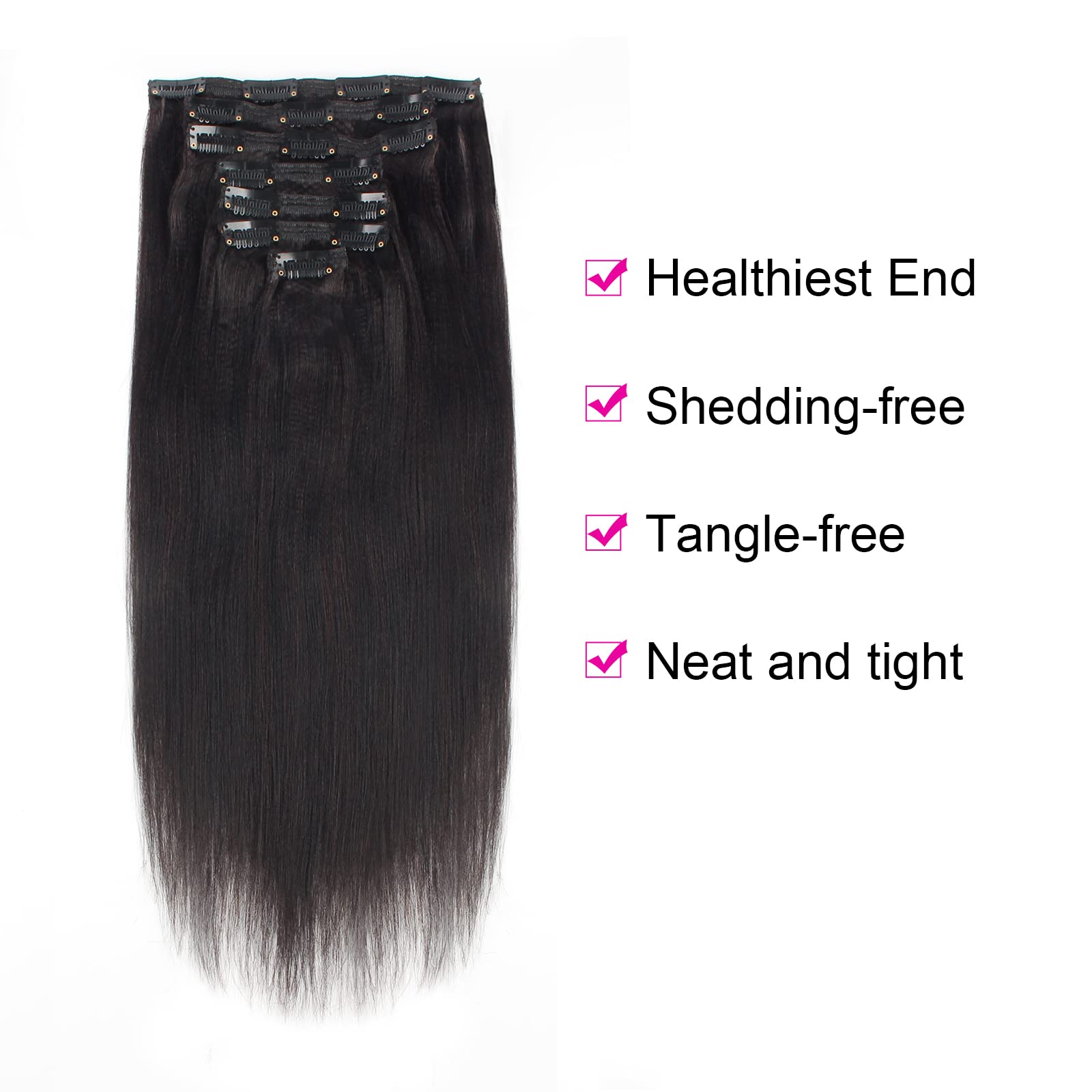 12 Inch Thick Yaki Straight Clip-in Human Hair Extensions - 120g 7-Piece Set with 17 Clips for Black Women | Natural Black Double Weft Real Human Hair | Perfect for Daily Styling, Parties & Special Occasions
