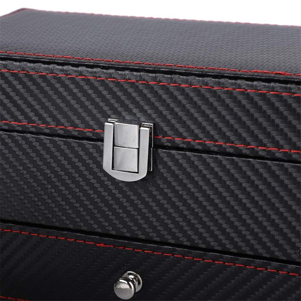 Premium 4-Grid Double Layer Watch Box - Carbon Fiber PU Leather Jewelry Organizer for Watches, Rings & Earrings - Luxury Display Case & Gift for Men & Women - Perfect for Travel, Home & Office Storage