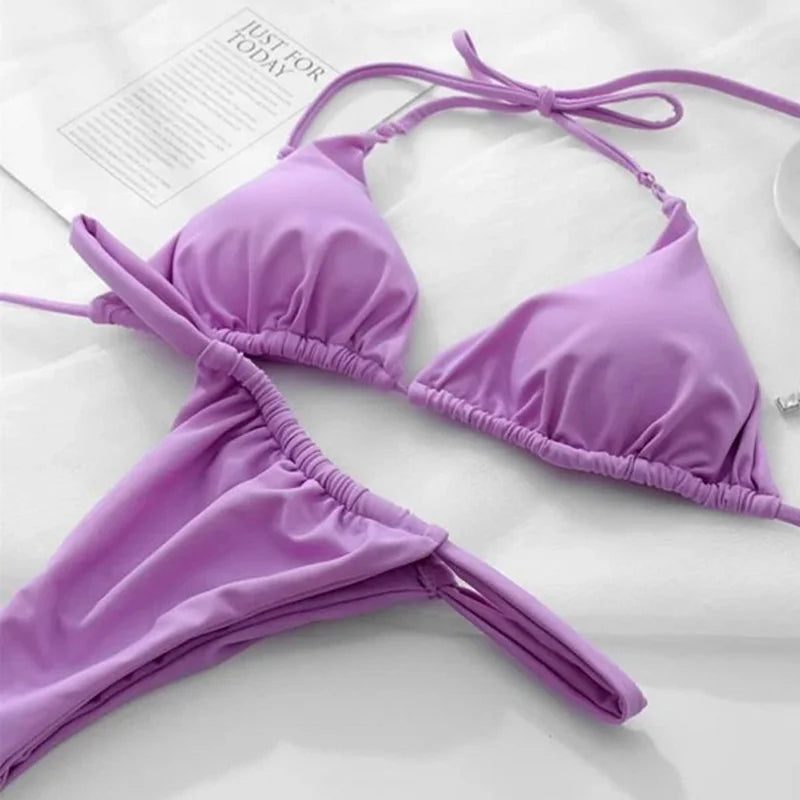 14 Colors Brazilian Bikini Set - Sexy Micro T-Back Thong Swimsuit for Women | Solid Color Bathing Suit | Perfect for Beach, Pool Party & Summer Vacation 2023