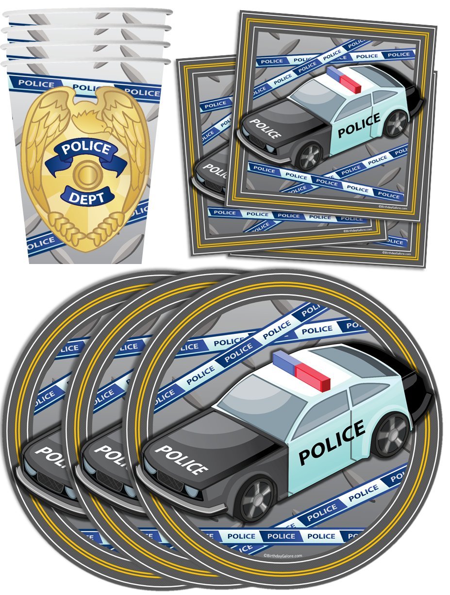 Police Birthday Party Supplies Set - 16-Piece Tableware Kit with Plates, Napkins & Cups for Cop Themed Celebrations, Office Parties & Kids' Events