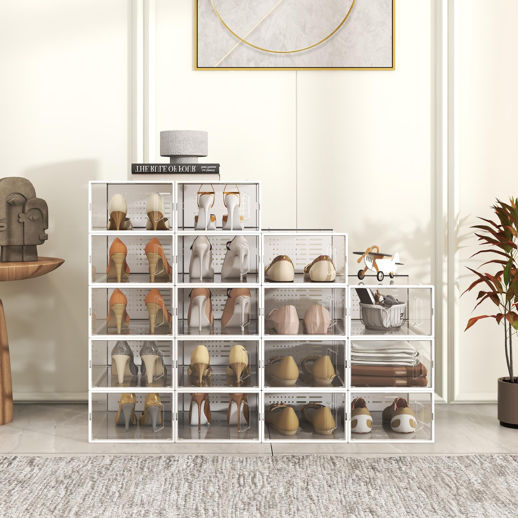 SEE SPRING 12 Pack Clear Plastic Shoe Storage Boxes - Stackable Shoe Organizer for Closet, Space Saving Shoe Rack & Sneaker Container Bin Holder - Perfect for Bedroom, Closet & Dorm Organization
