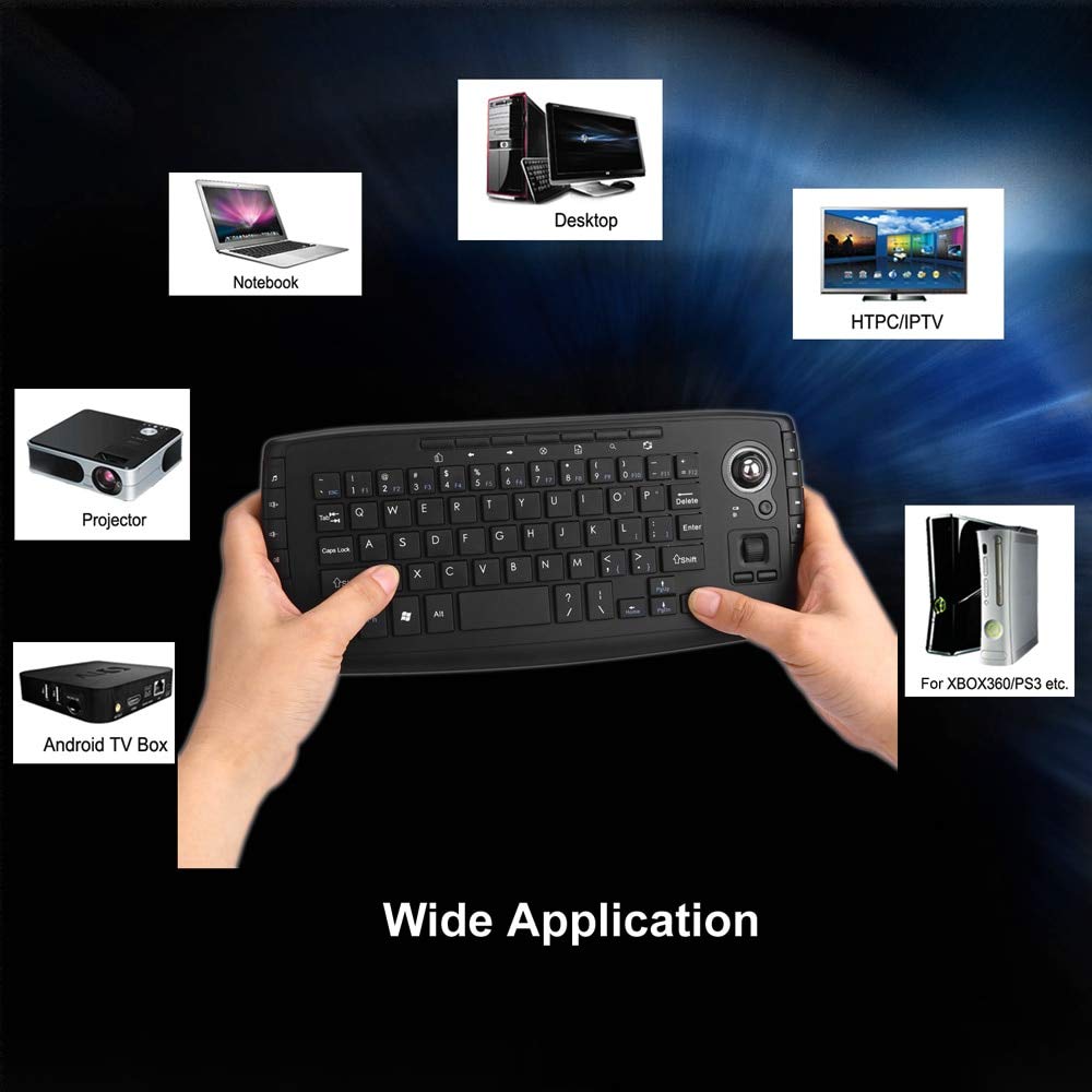 2.4GHz Wireless Keyboard with Trackball Mouse - Calvas E30 Ergonomic Remote Control for Android TV Box, Smart TV, PC, Laptop & Xbox 360 | Scroll Wheel & Multimedia Keys | Perfect for Home Entertainment & Office Work (Black)